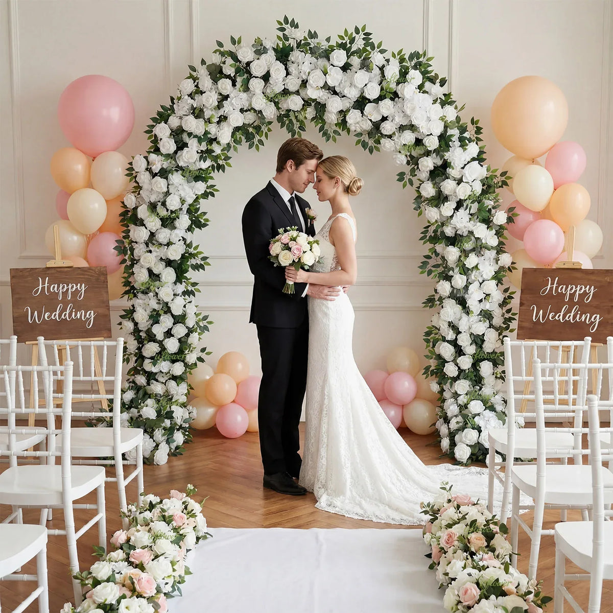 Uflower Green White Rose Willow Leaves Wedding Background Arch Decoration Flower Arrangement SET80086 - Uflower