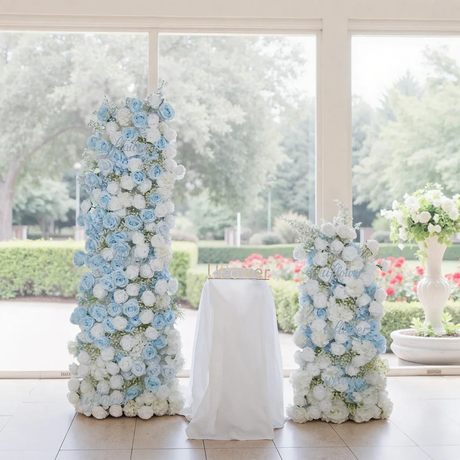 Uflower Artificial Blue White Rose Wedding KT Background Decor Flower Row SET80030 - Uflower