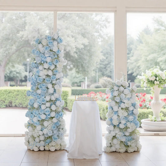 Uflower Artificial Blue White Rose Wedding KT Background Decor Flower Row SET80030 - Uflower