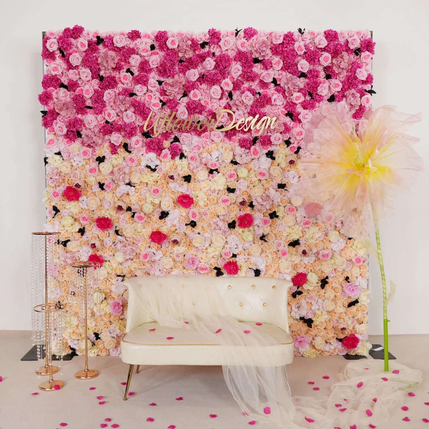 Uflower Rose Pink Gradient Flower Wall SET80046 - Uflower