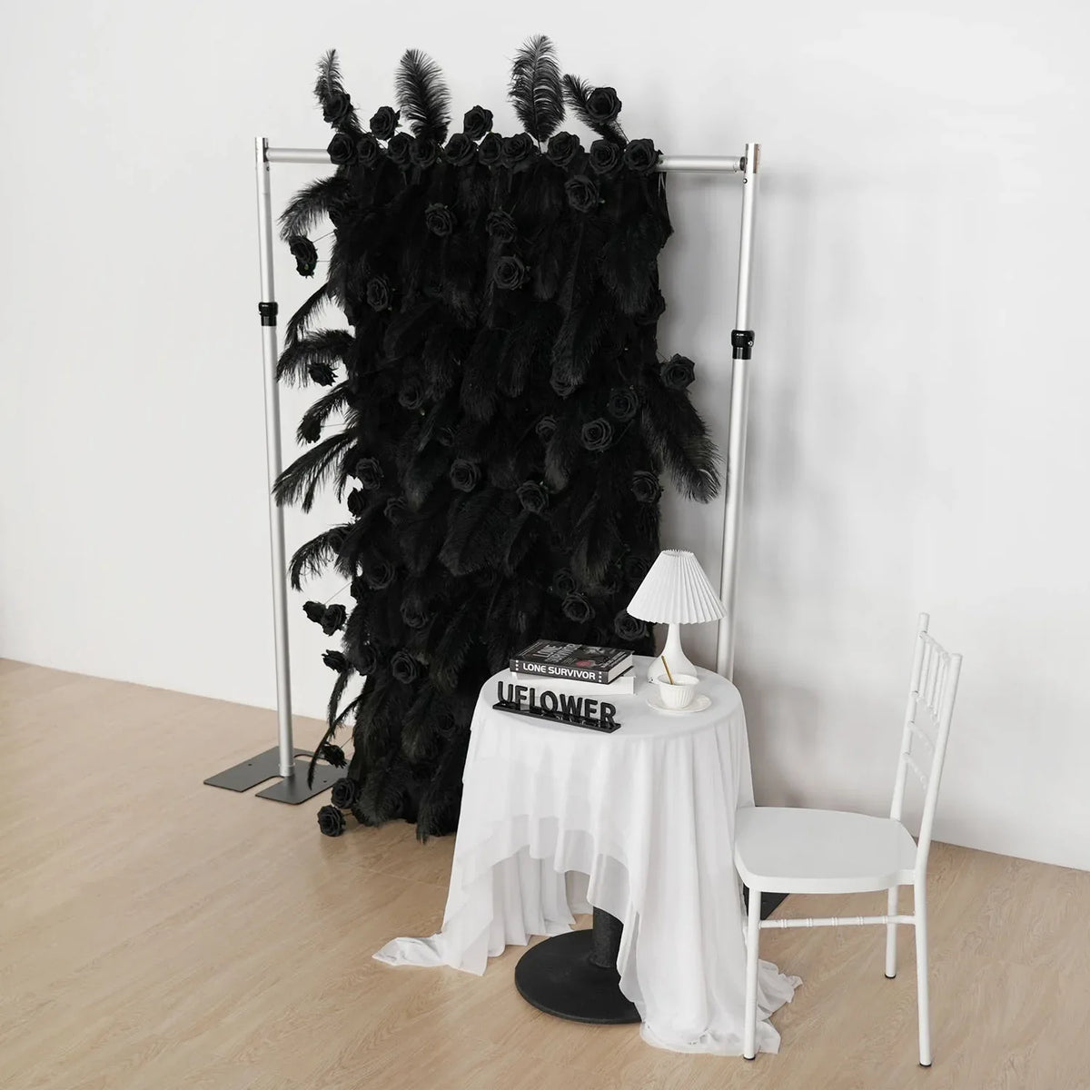 Uflower Artificial Black 5D Flower Wall Wedding Backdrop Decoration MA80034-01 - Uflower