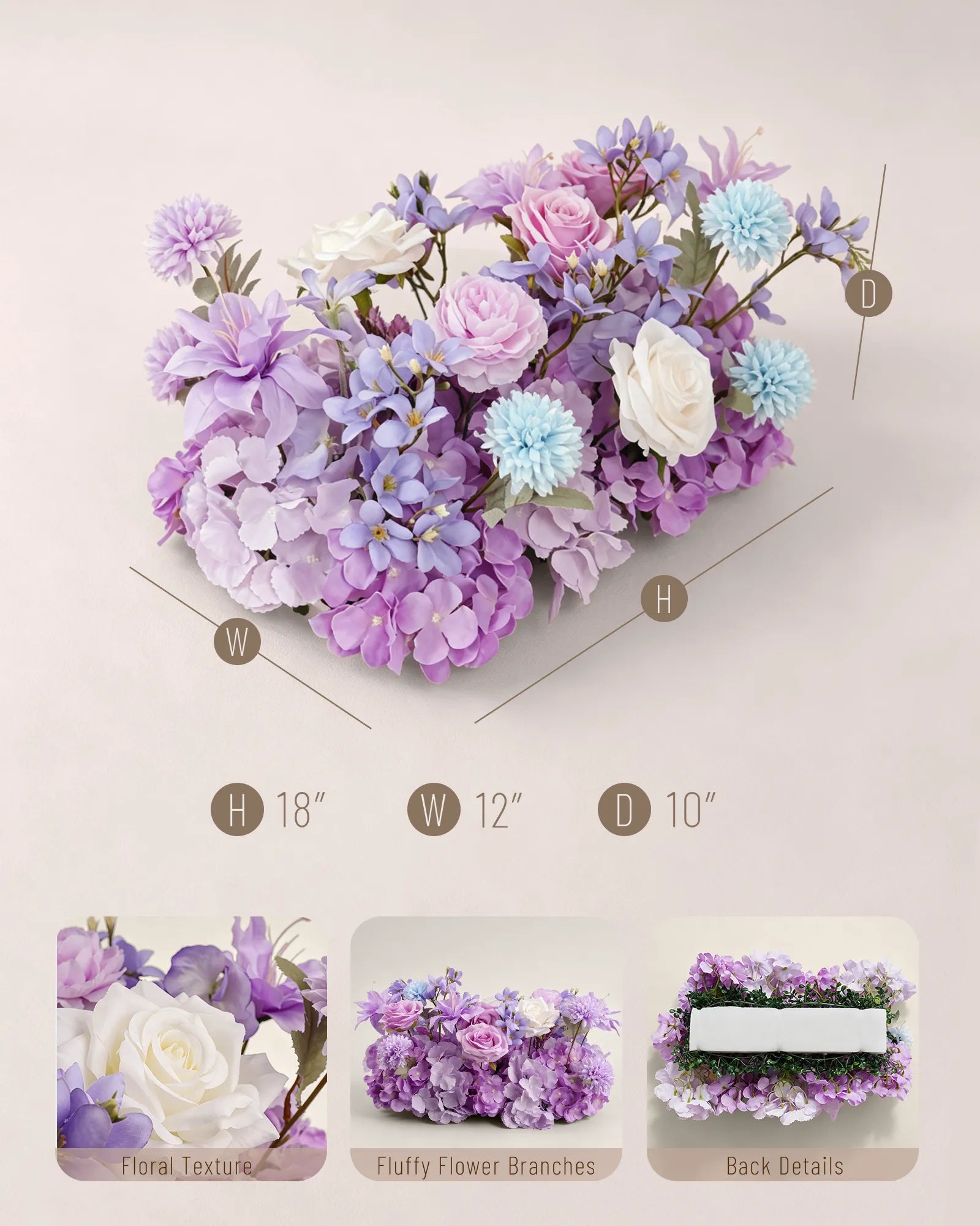 Uflower 50cm Purple White Flower Row MC89007-03