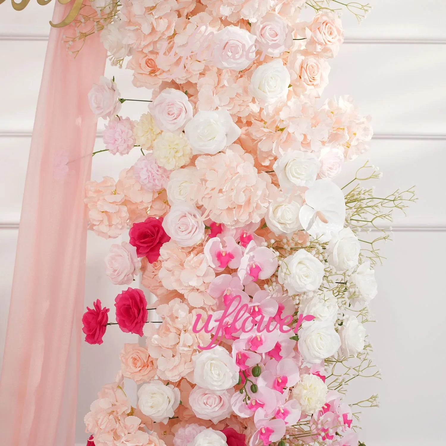 Uflower Pink White Floral Horn Arch Wedding Party Backdrop Decor SET80103-01 - Uflower