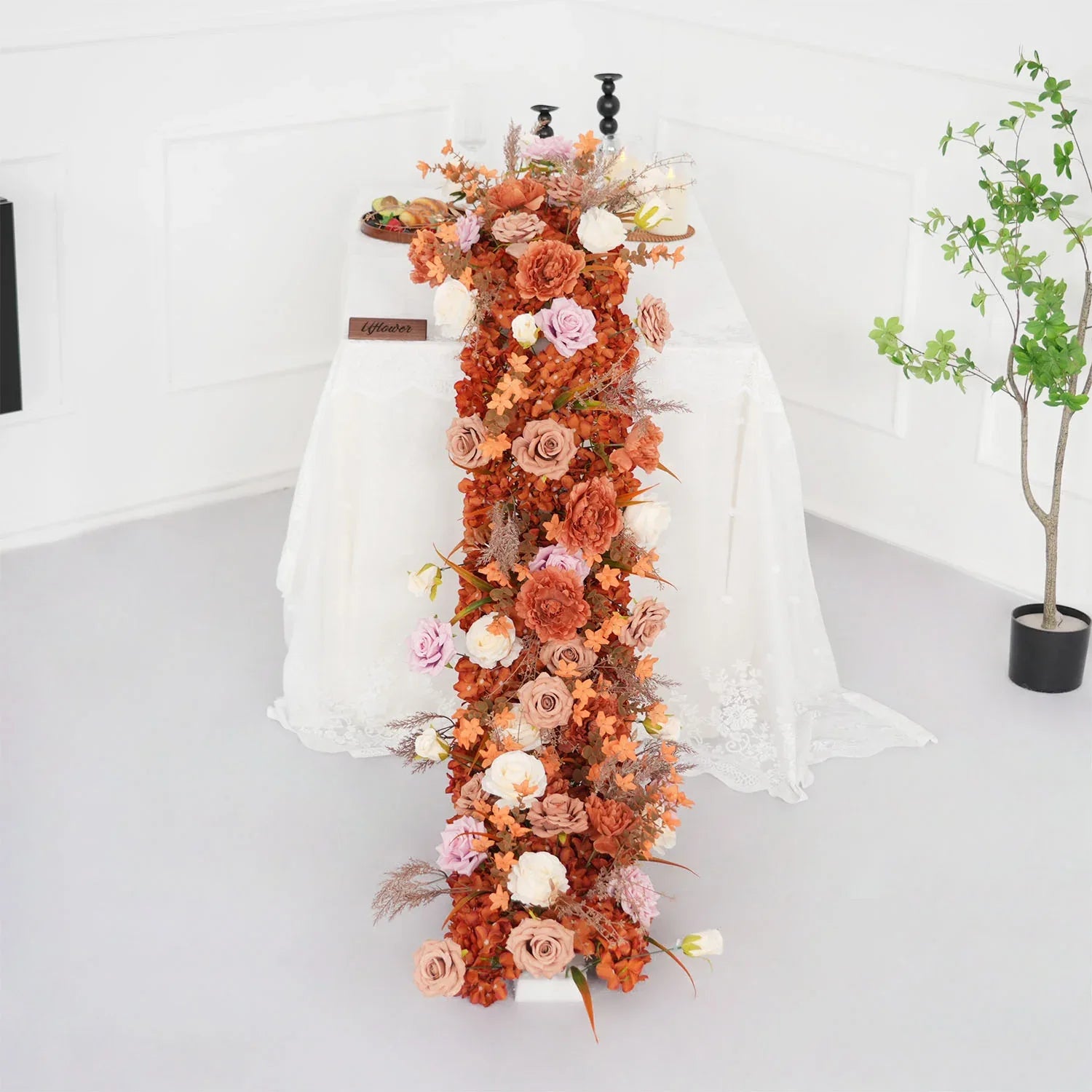 Uflower Artificial Autumn Brown Flower Row Sofa Table Runner Floor Flower Arrangement MC80117-01 - Uflower