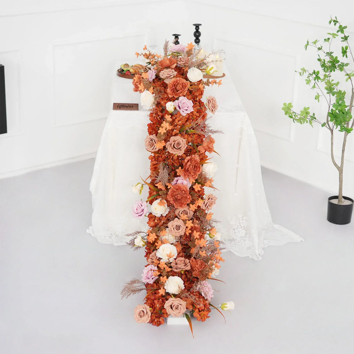 Uflower Artificial Autumn Brown Flower Row Sofa Table Runner Floor Flower Arrangement MC80117-01 - Uflower