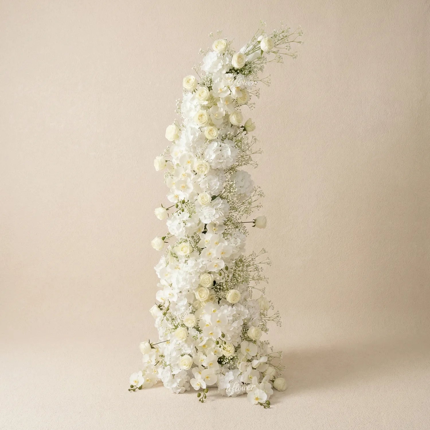 Uflower Baby's Breath White Floral Horn Arch Wedding Party Backdrop Decor SET80231