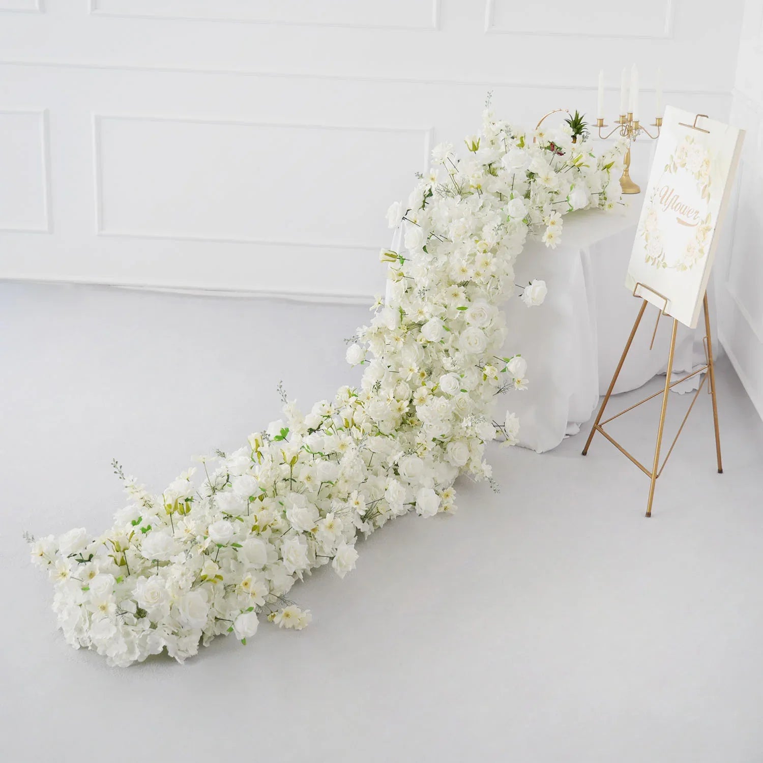 Uflower White Rose Sofa Table Runner Floor Flower Arrangement SET80099 - Uflower