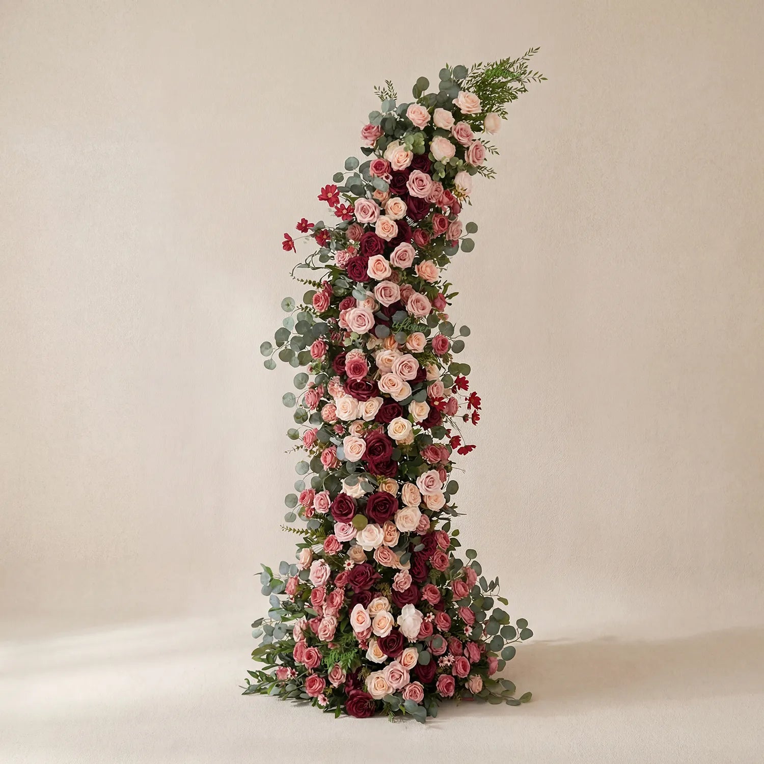 Uflower Pink Red Rose Floral Horn Arch Wedding Party Backdrop Decor SET80229