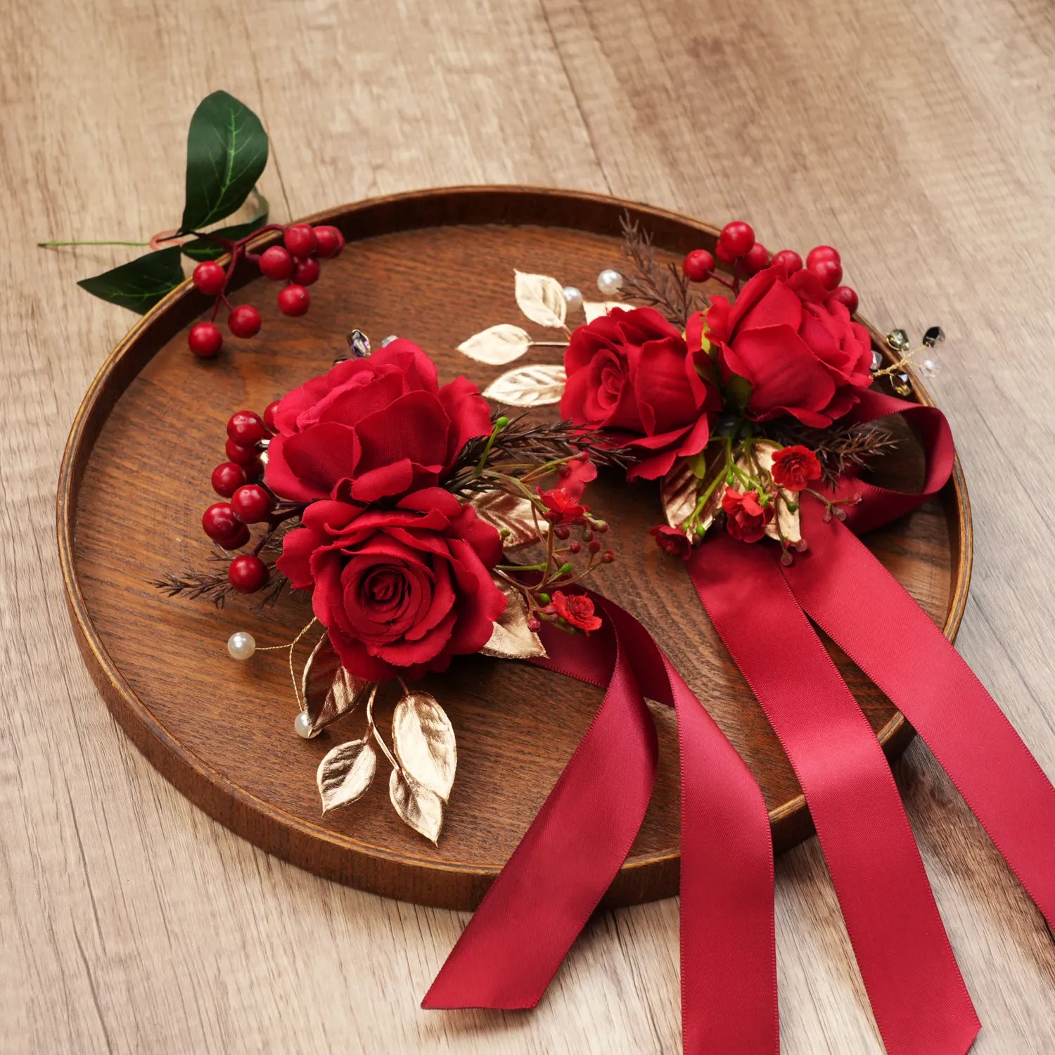 Uflower Wrist Corsages in Red MG80002-04*6