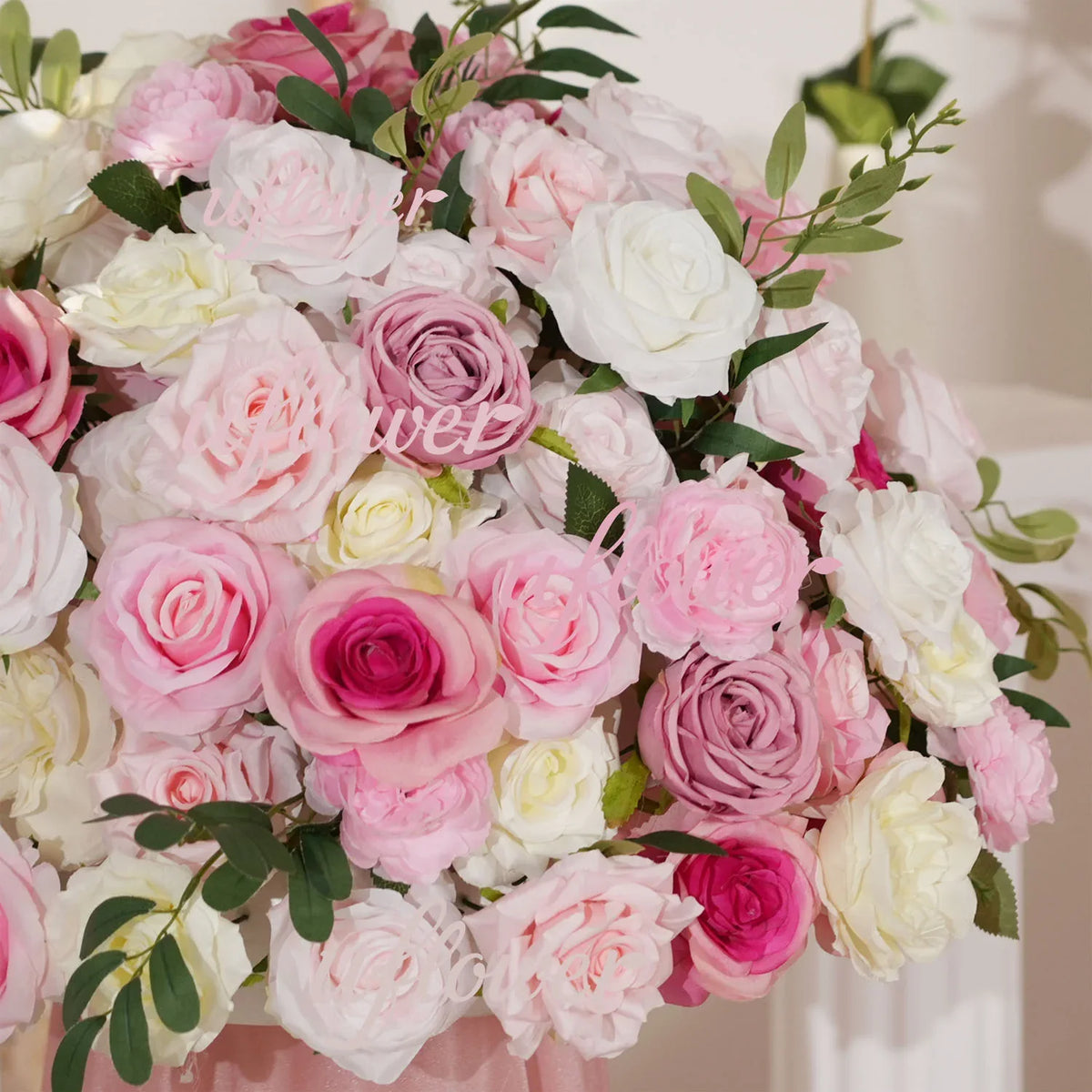 Artificial Pink Rose Flower Arrangement Wedding Backdrop Decor Props SET80142 - Uflower