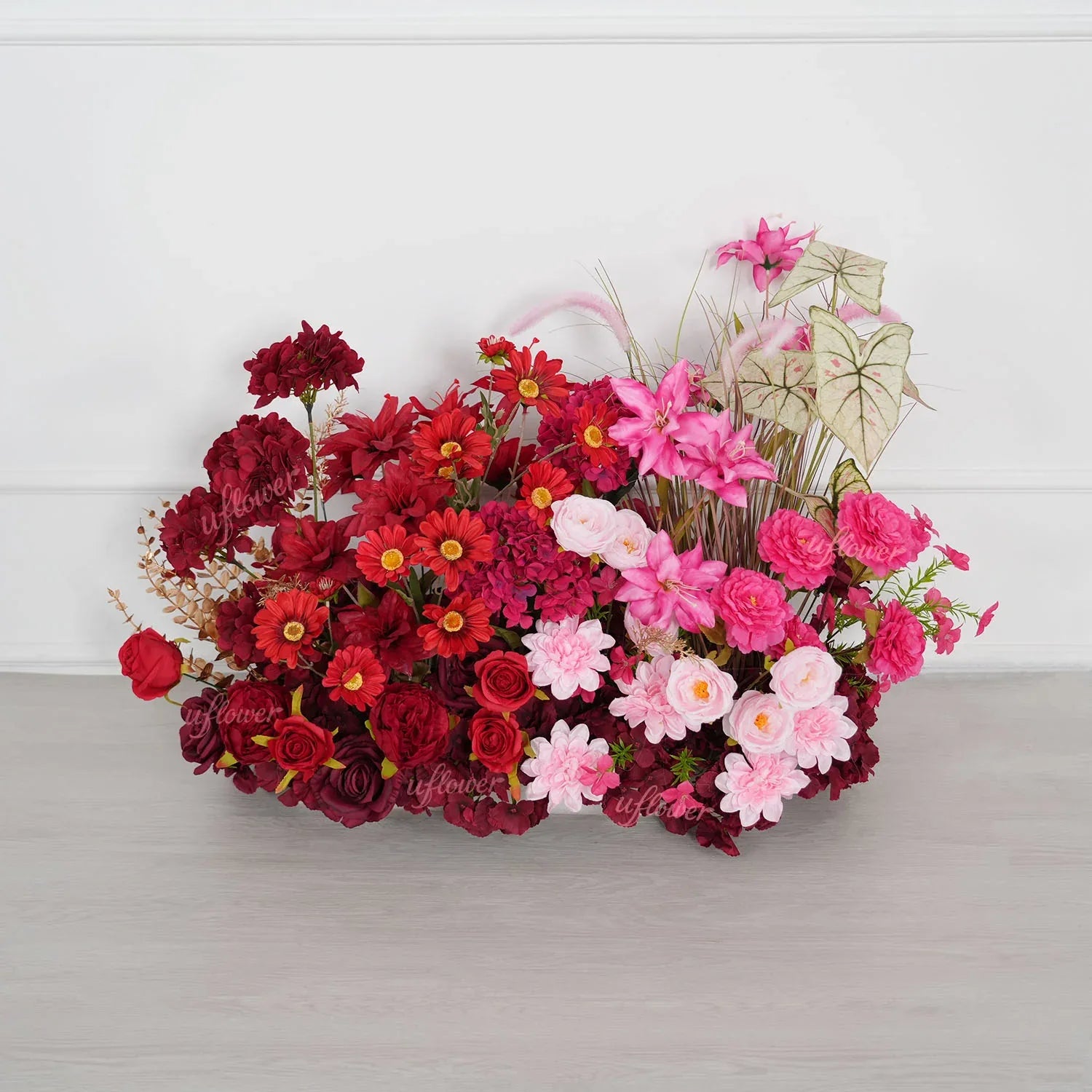 Uflower Red Pink Flower Arrangement Wedding Party Backdrop Floral Props SET80190 - Uflower