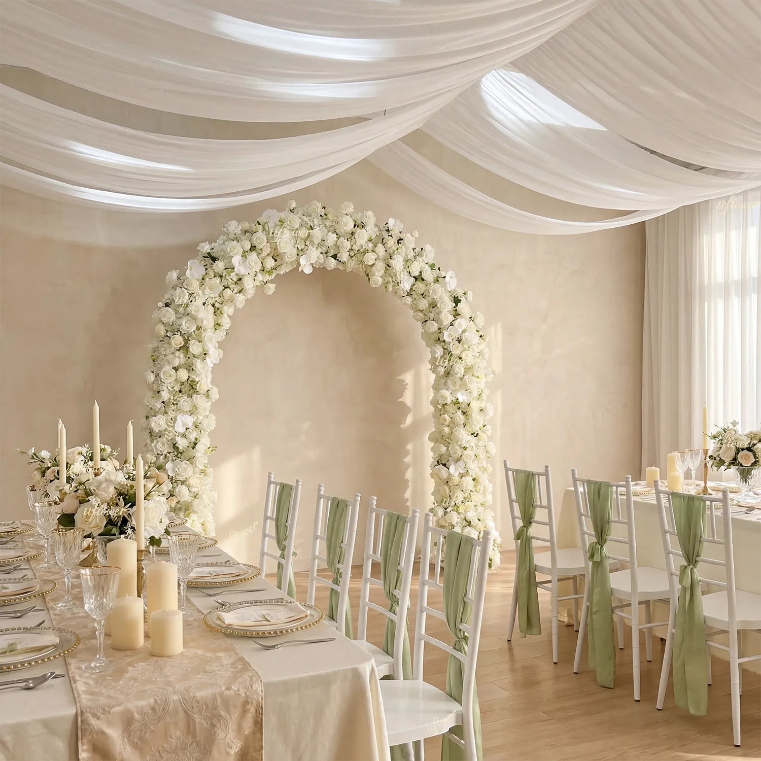 Uflower White Rose Floral Row Decor Wedding Backdrop Door Arch SET80218