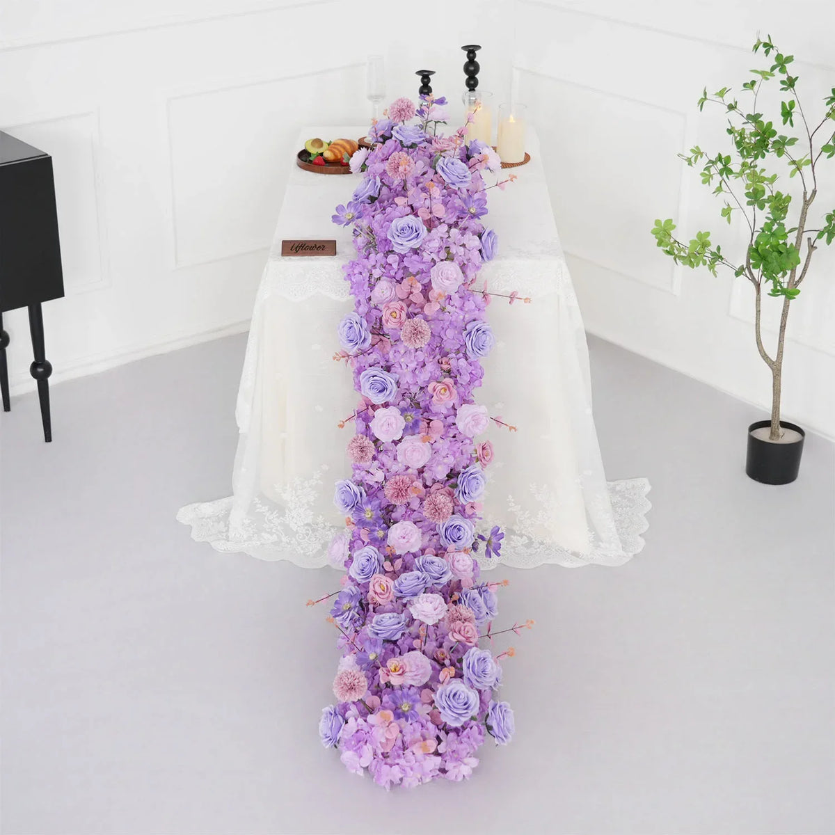 Uflower Purple Rose Table Runner Sofa Floral Wedding Backdrop Decor MC