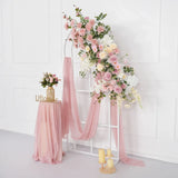 Uflower Artificial Pink Rose Green Leaf Flower Row Wedding KT Backdrop Decor MC80121-01 - Uflower