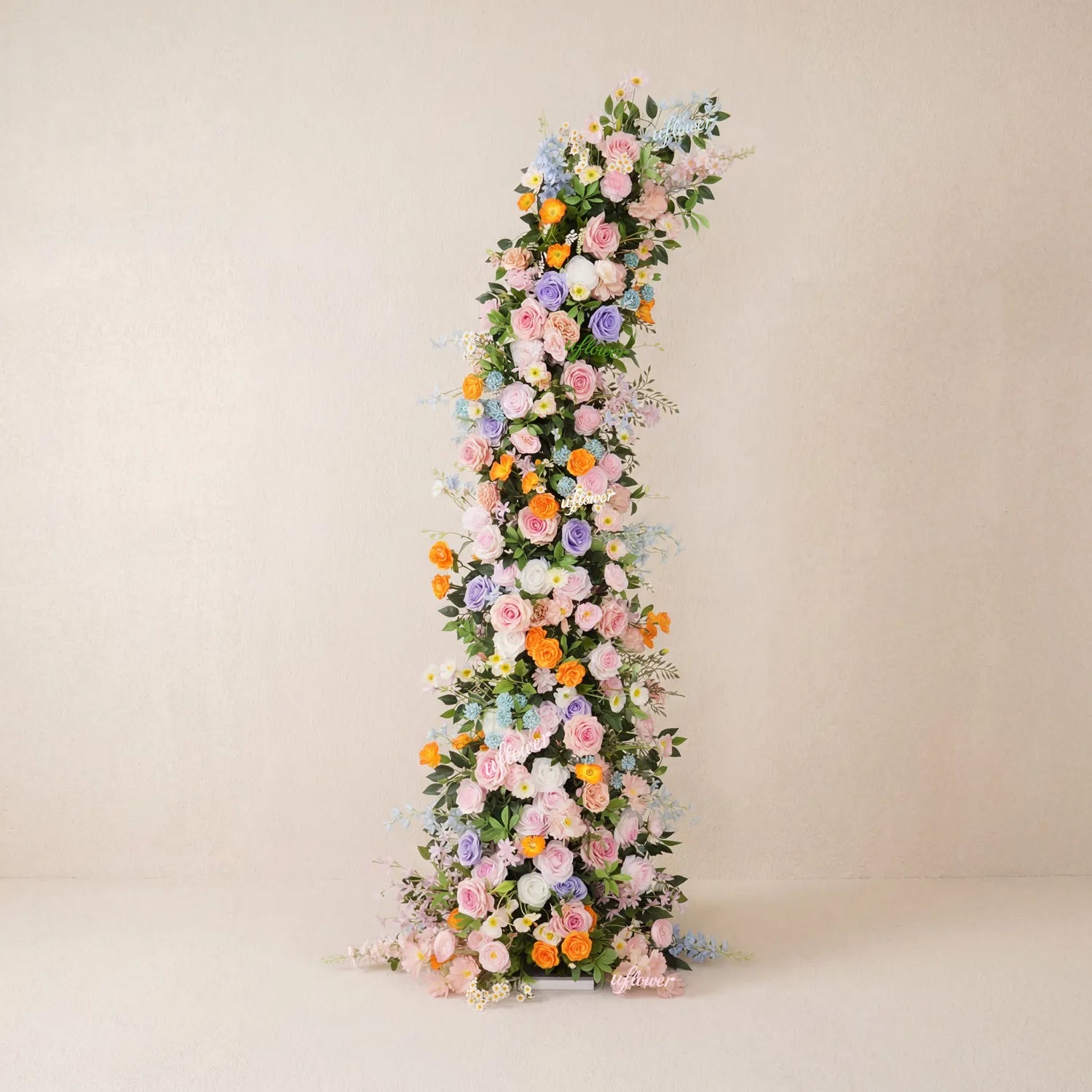Uflower Pink Orange Greenery Floral Horn Arch Wedding Party Backdrop Decor SET80234