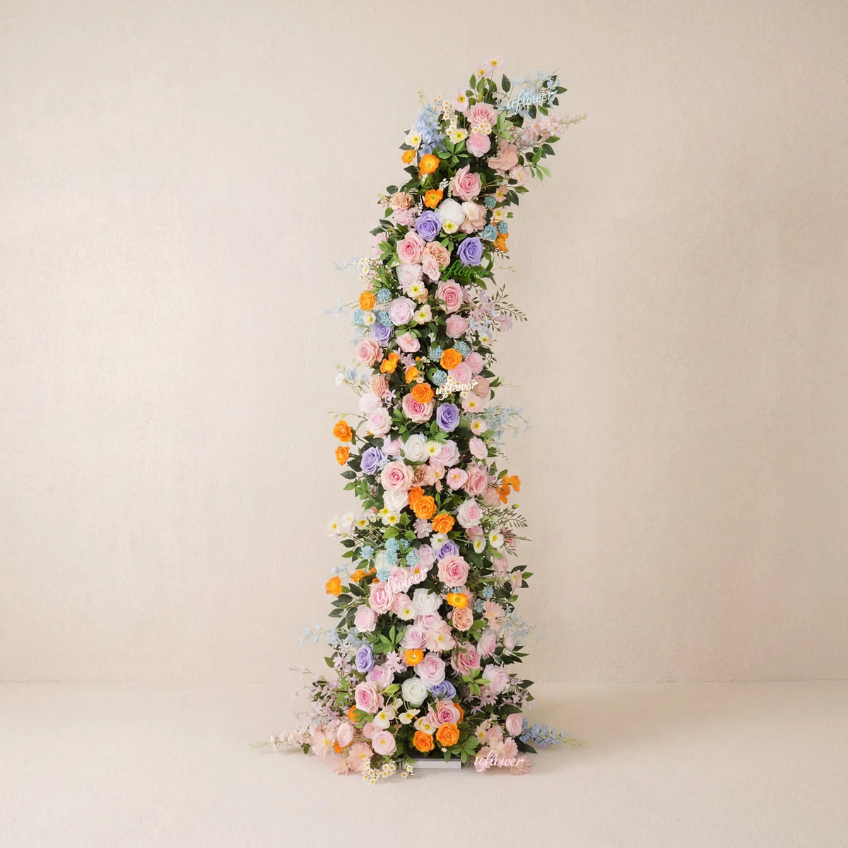 Uflower Pink Orange Greenery Floral Horn Arch Wedding Party Backdrop Decor SET80234