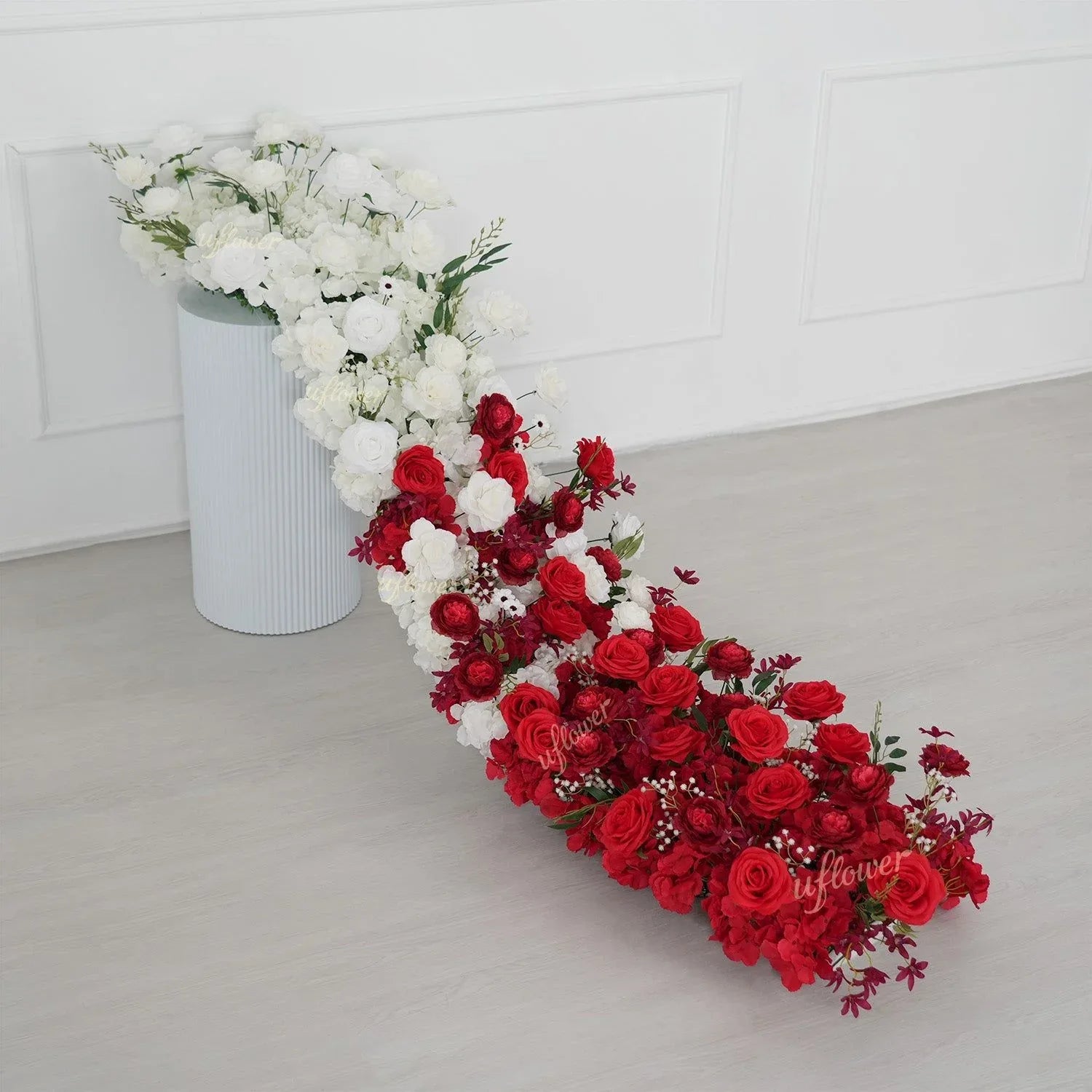 Uflower Artificial Red White Rose Flower Row Wedding KT Backdrop Decor SET80196 - Uflower
