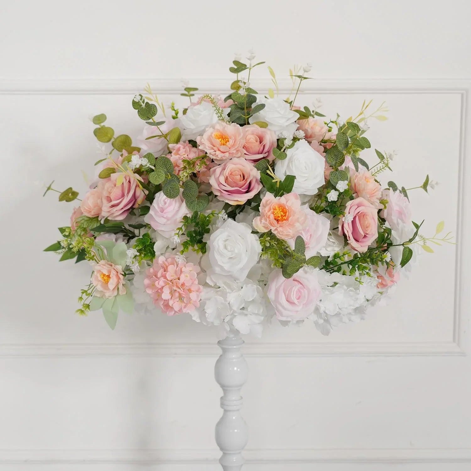 Uflower Pink White Rose Green Leaf Table Centerpieces Floral Ball Wedding Decoration MB80070 - Uflower