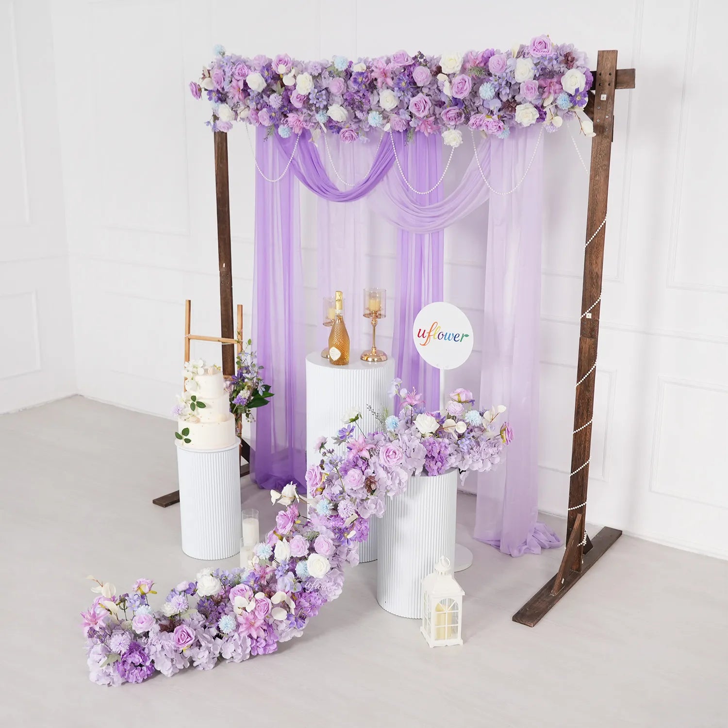 Uflower Purple Table Runner Sofa Floral Wedding Backdrop Decor MC80093-05