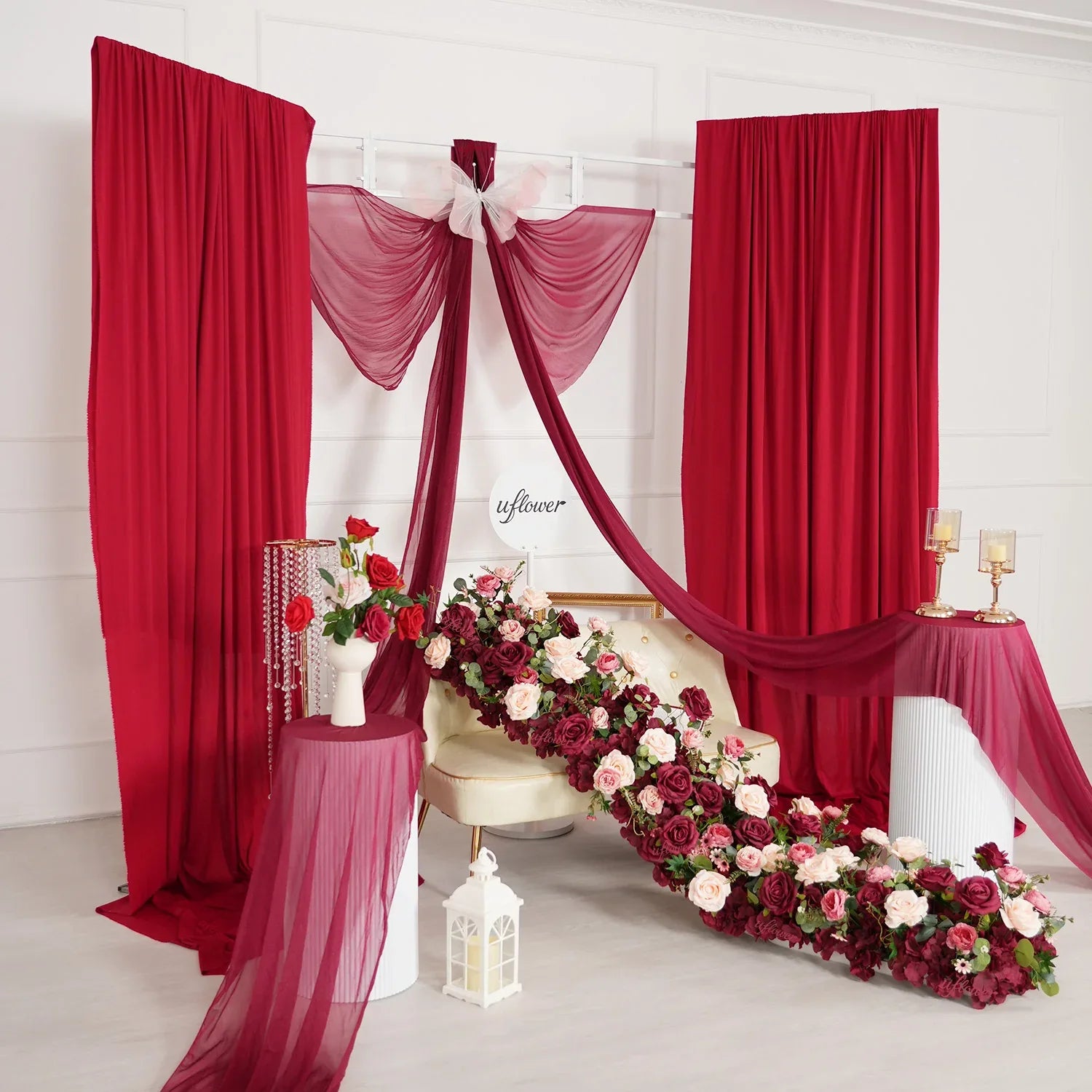 Uflower Artificial Red Rose Flower Row Wedding KT Backdrop Decor MC80124 - Uflower