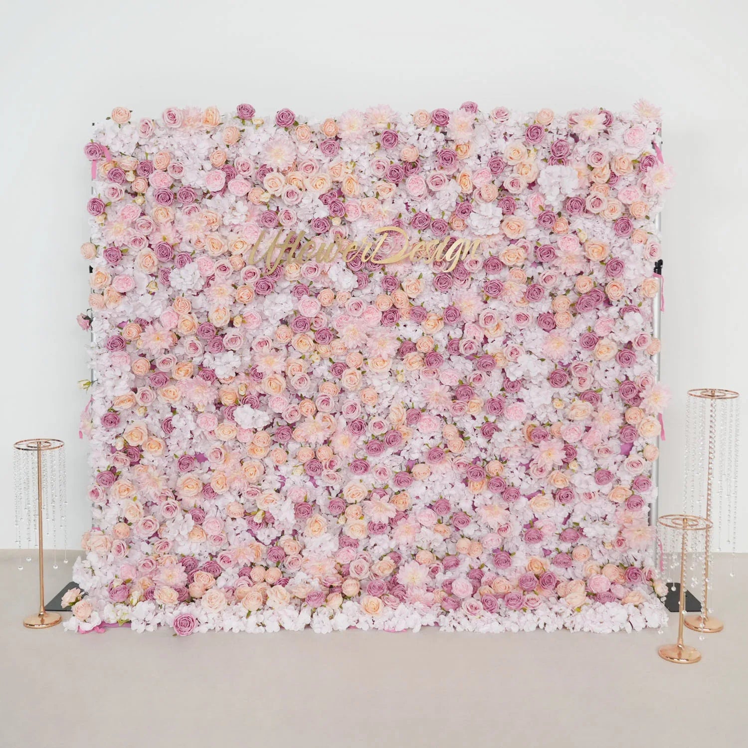 Uflower Artificial Pink Champagne Rose 5D Wedding Flower Wall SET80093 - Uflower