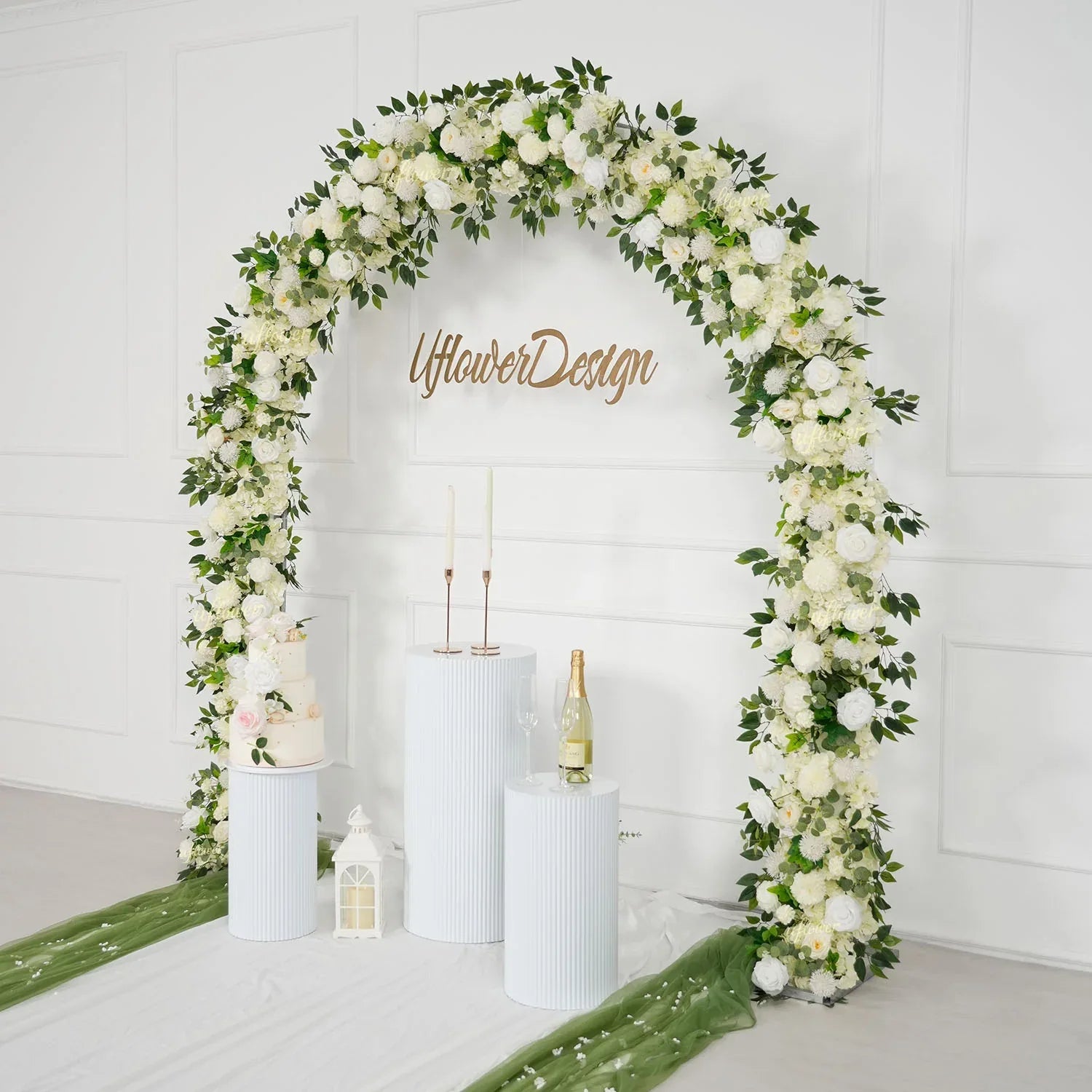 Uflower White Rose Greenery Floral Door Arch Wedding Party Backdrop Decoration SET80199 - Uflower