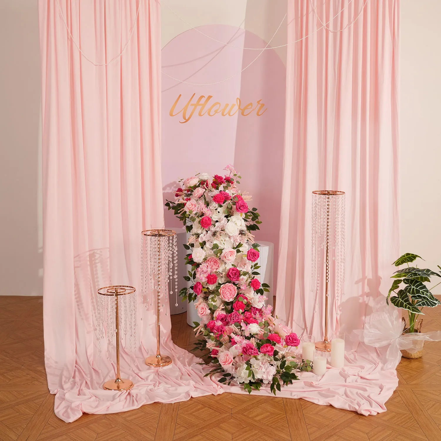 Uflower Pink Floral Arrangement Wedding Backdrop Party Flower Row Decor MC80083-01