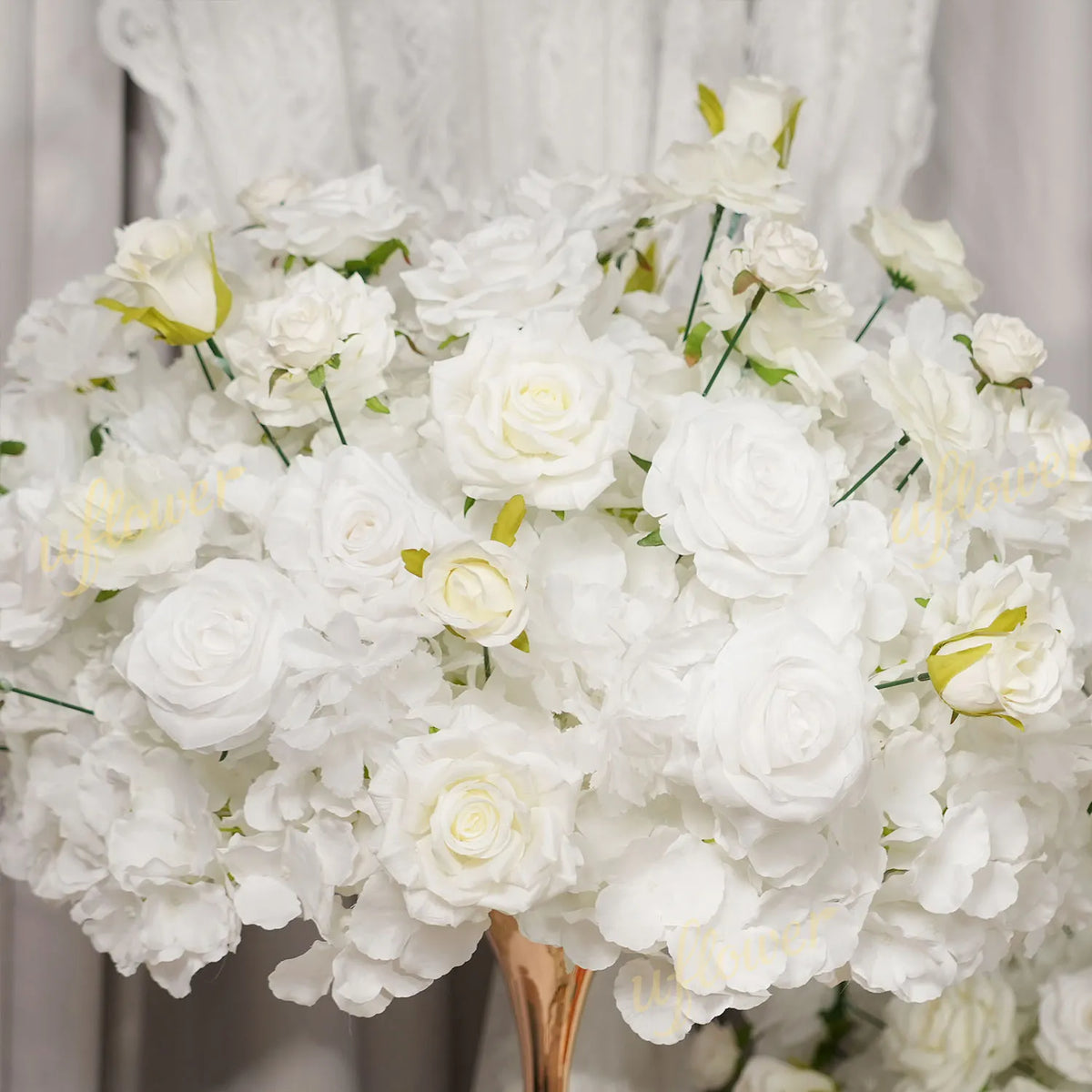 Uflower White Table Centerpiece Floral Ball Wedding Table Decoration MB80093-01