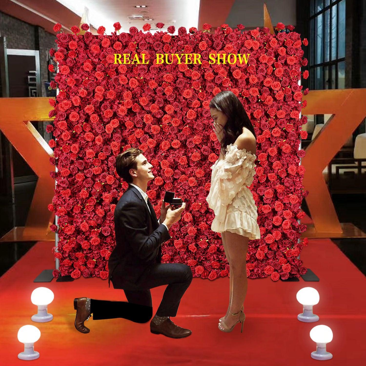 Uflower Artificial Red Rose Flower Wall Wedding Roller Blind Decor SET80013 - Uflower