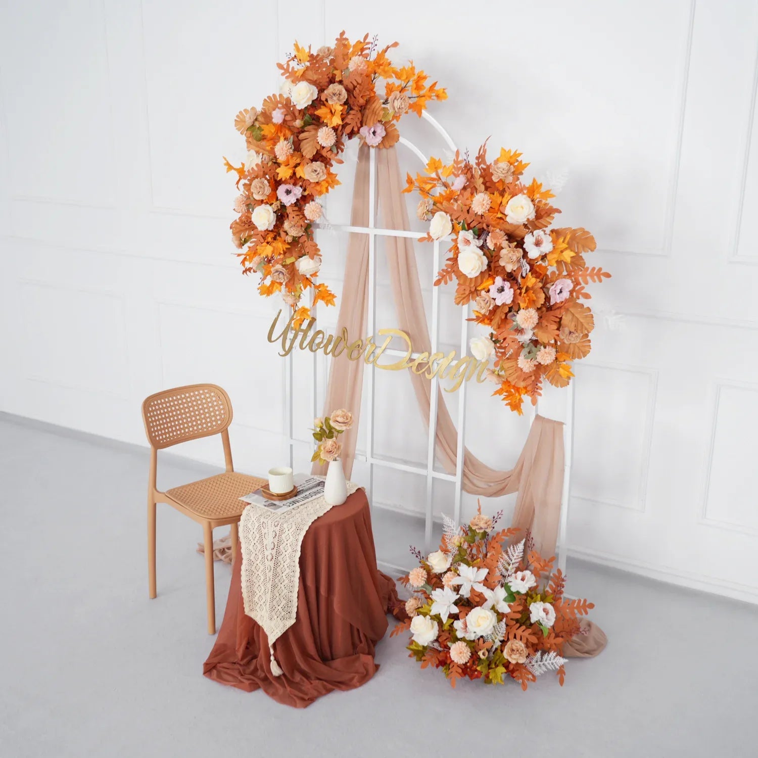 Artificial Orange Wedding KT Backdrop Flower Row Decor SET80073 - Uflower