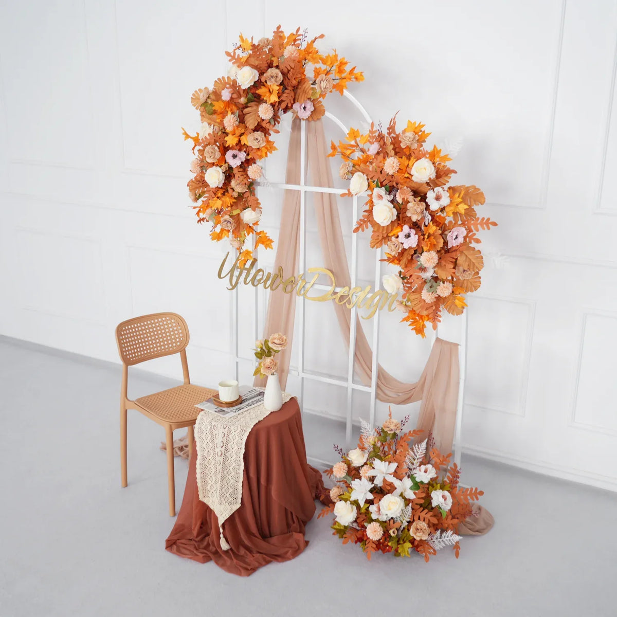 Artificial Orange Wedding KT Backdrop Flower Row Decor SET80073 - Uflower
