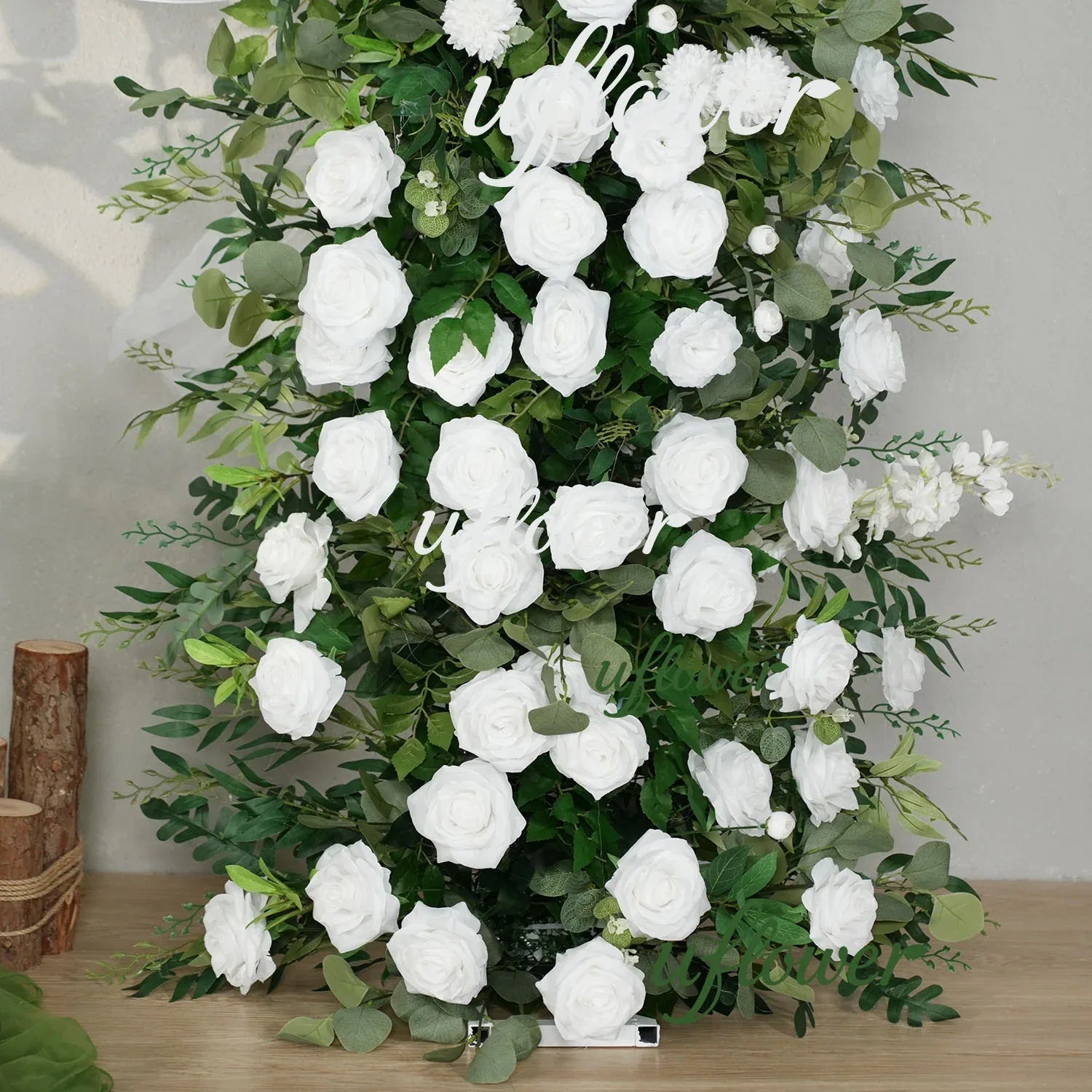 Uflower White Rose Green Leaf Floral Row Decor Wedding Backdrop Door Arch SET80147 - Uflower