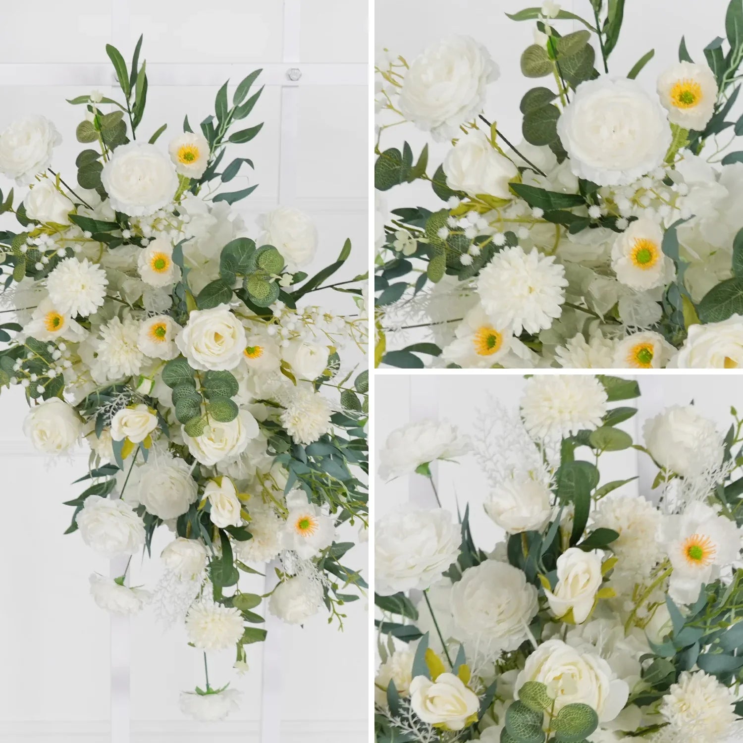 Artificial White Green Wedding KT Backdrop Flower Row Decor SET80075 - Uflower