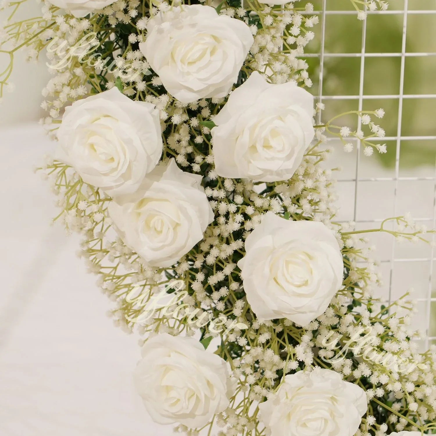 Uflower Baby's Breath Flower Arrangement Table Runner Round Arch SET80167 - Uflower