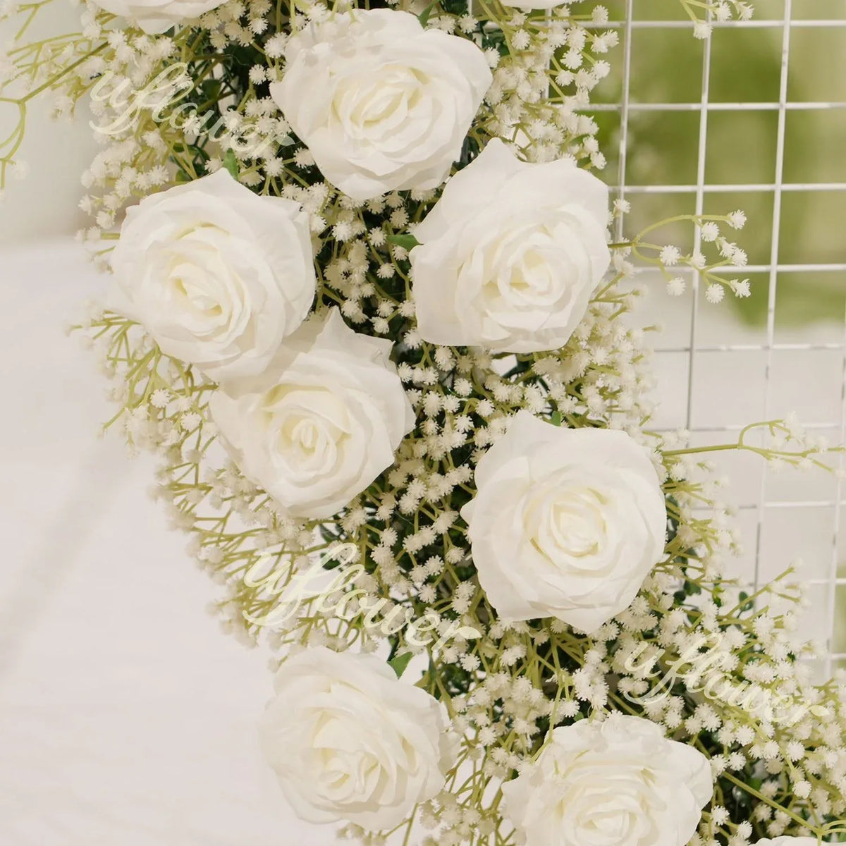 Uflower Baby's Breath Flower Arrangement Table Runner Round Arch SET80167 - Uflower