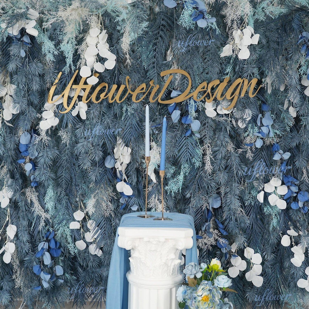 Uflower Flower Wall Mist-Blue Leaves Floral Backdrop Wedding Party Proposal Decor SET80182 - Uflower