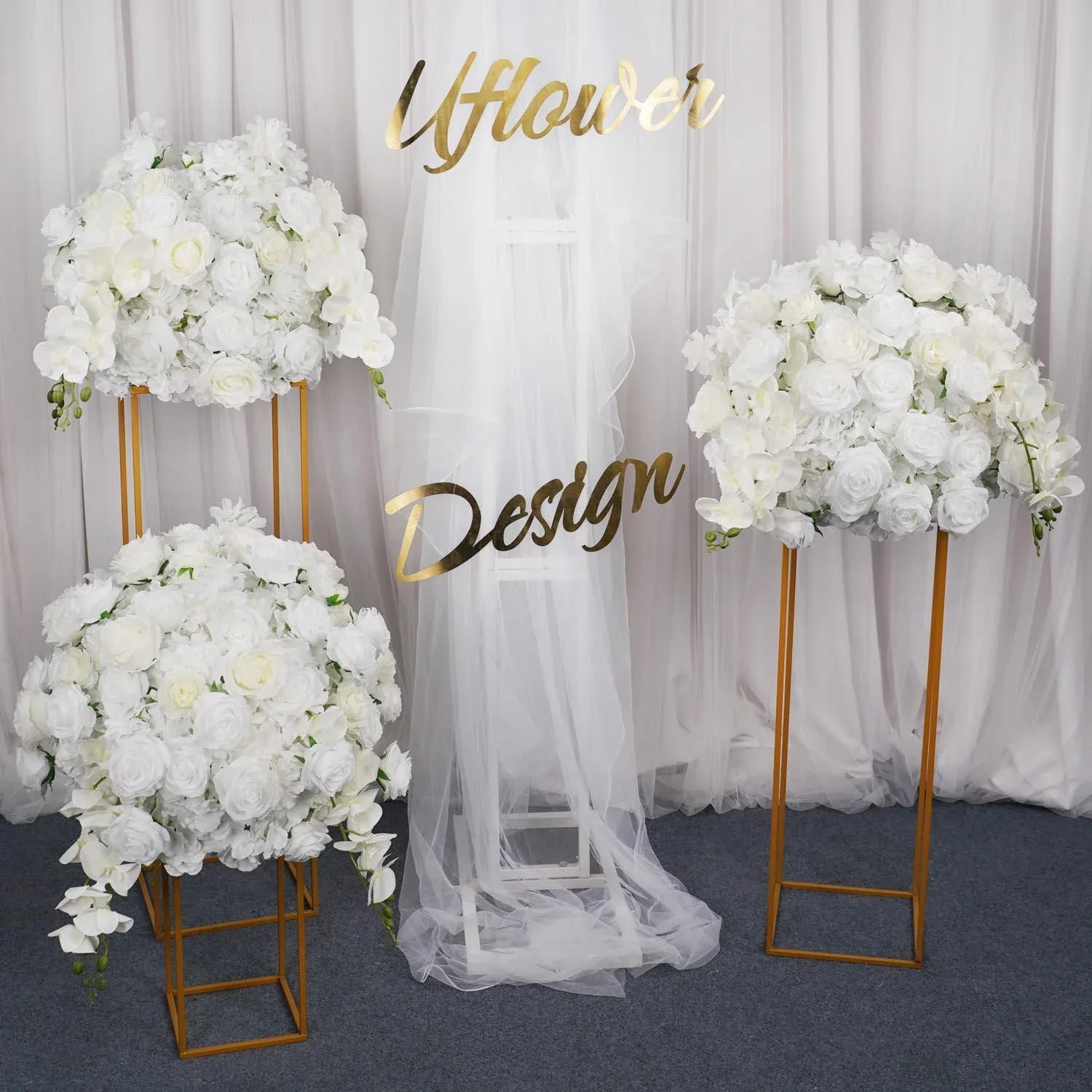 Uflower Artificial 50CM White Rose Table Centerpiece MB80024 - Uflower
