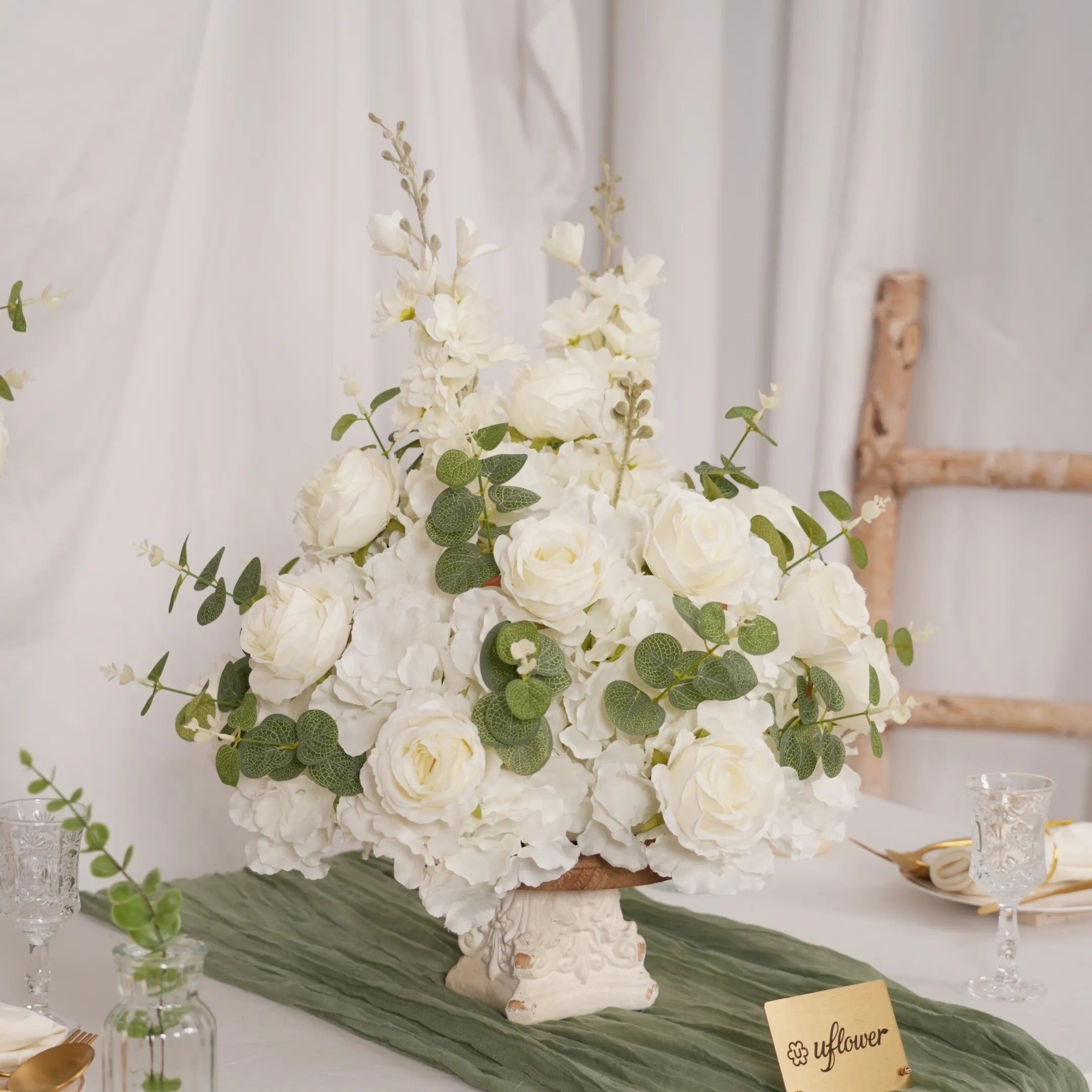 White & Green Table Arrangement Centerpirce Wedding & Party Table Centerpiece