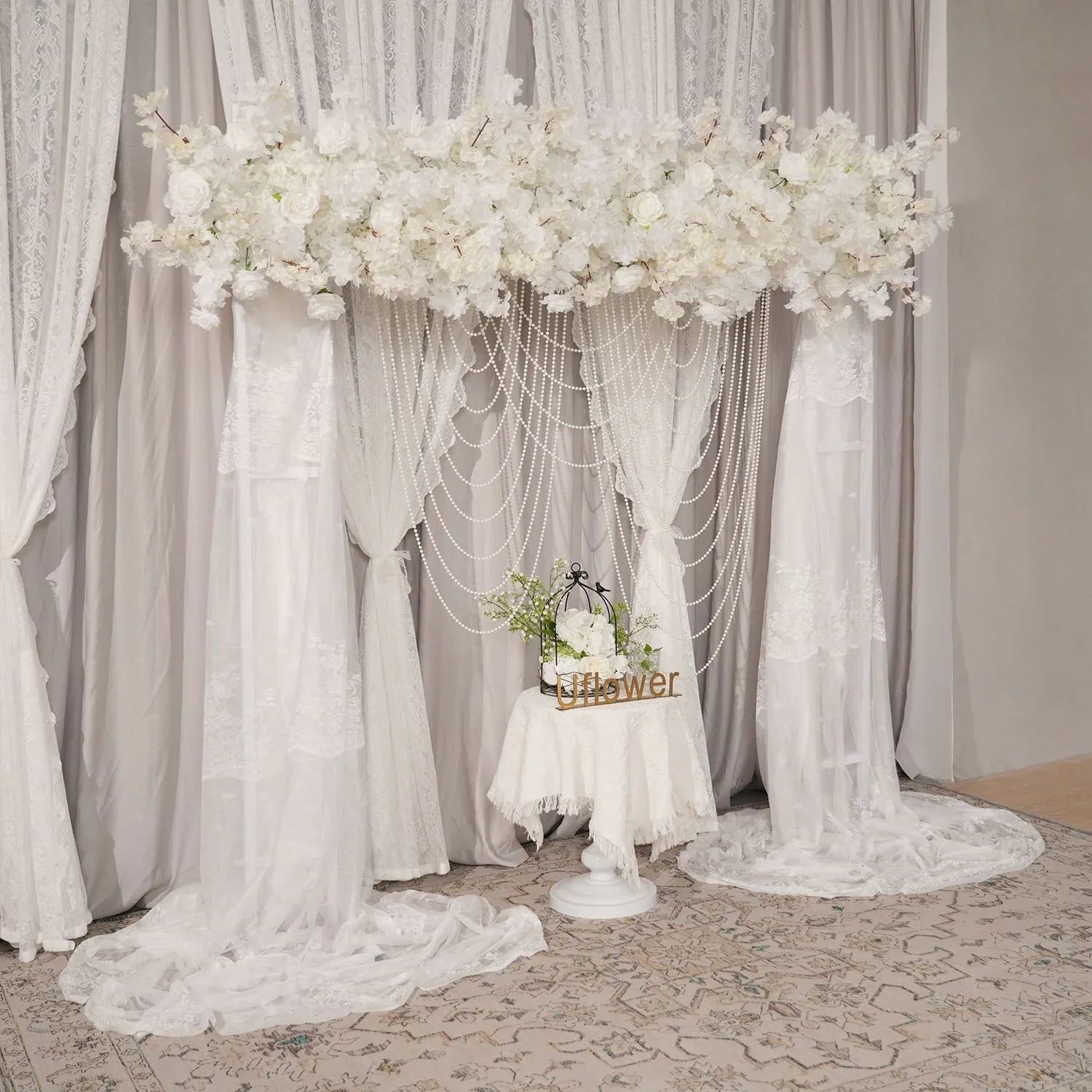 Uflower White Cherry Blossoms Wedding Background KT Board Decoration MC80205 - Uflower