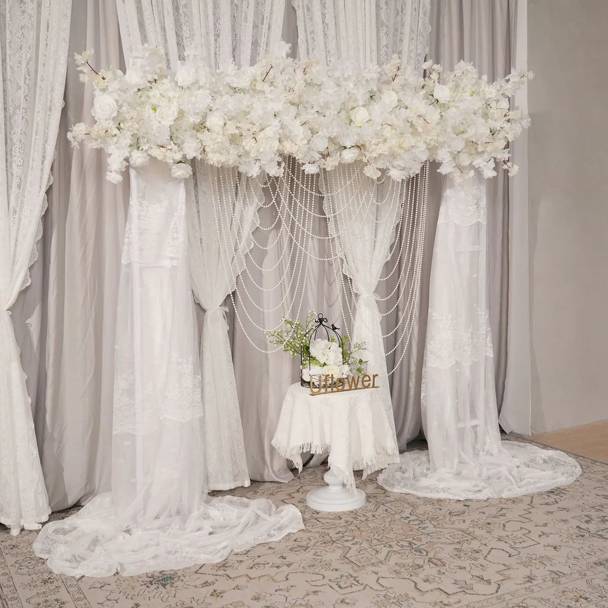 Uflower White Cherry Blossoms Wedding Background KT Board Decoration MC80205 - Uflower