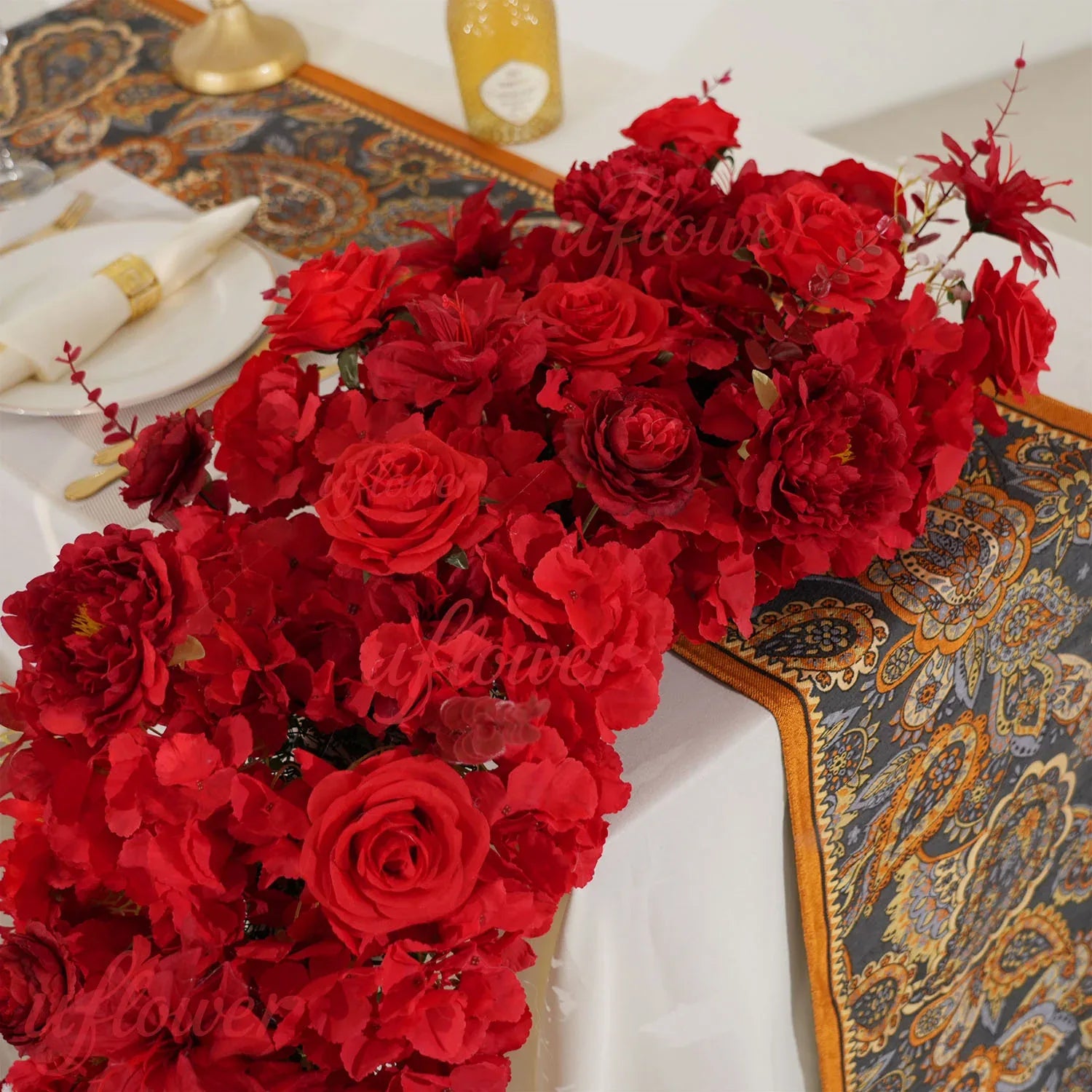 Uflower Artificial Red Rose Flower Row Wedding KT Backdrop Decor MC80075-03 - Uflower