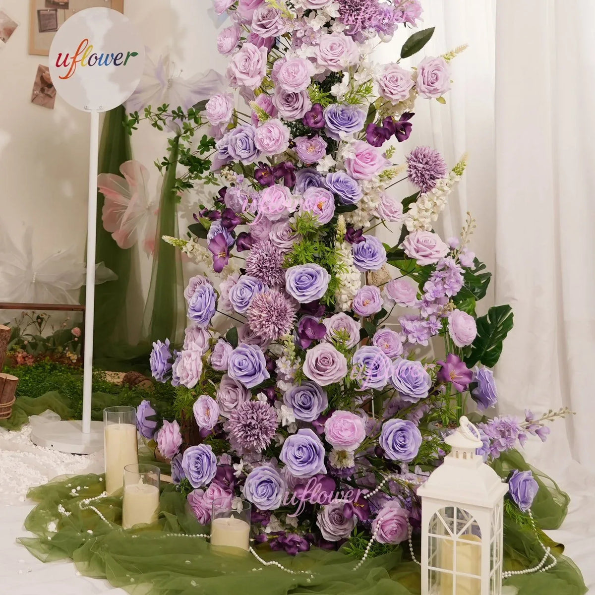 Uflower Gradient purple Floral Horn Arch Wedding Party Backdrop Decor SET80183 - Uflower