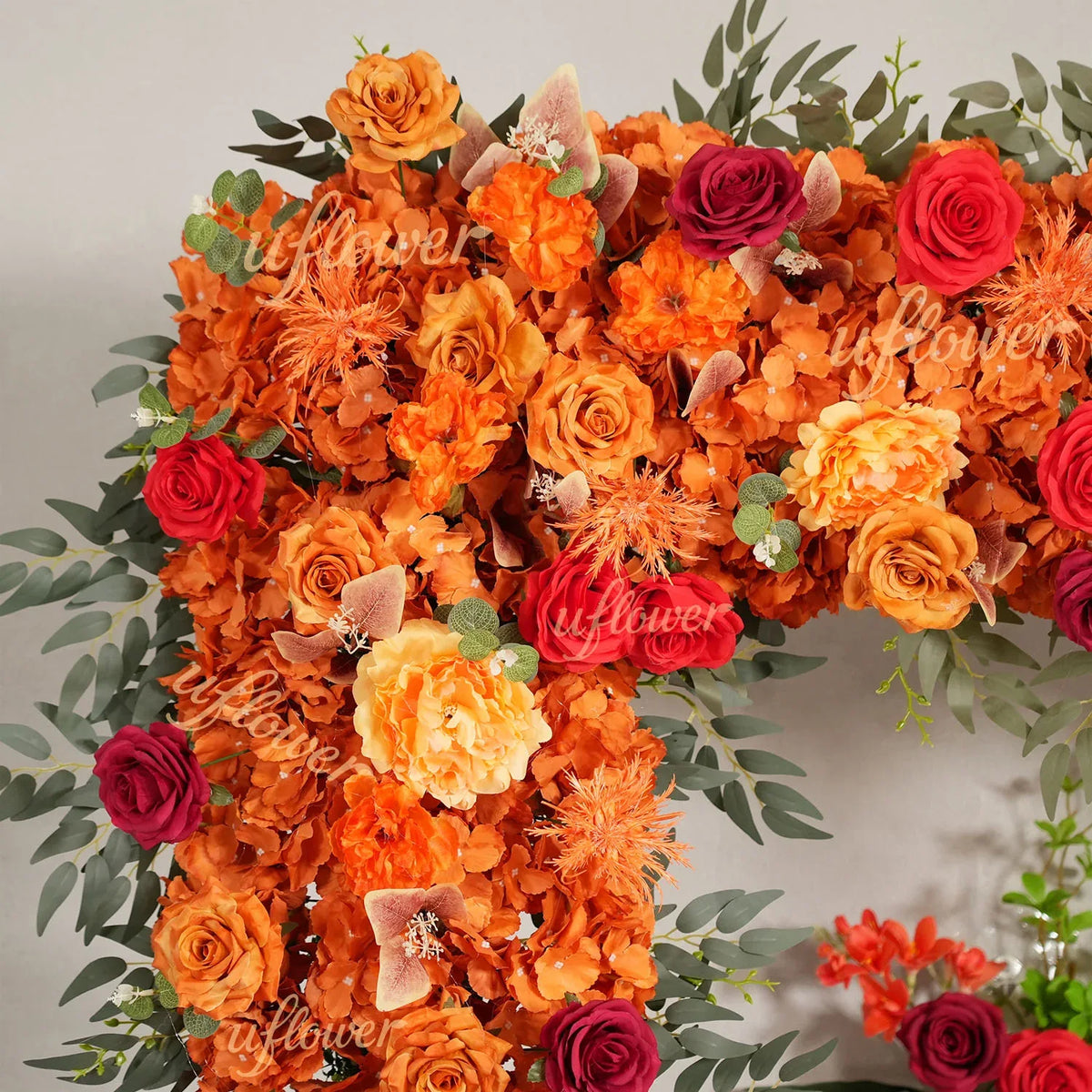 Uflower Orange Red Rose Floral Square Arch Wedding Party Ceremony Backdrop Decor SET80194 - Uflower