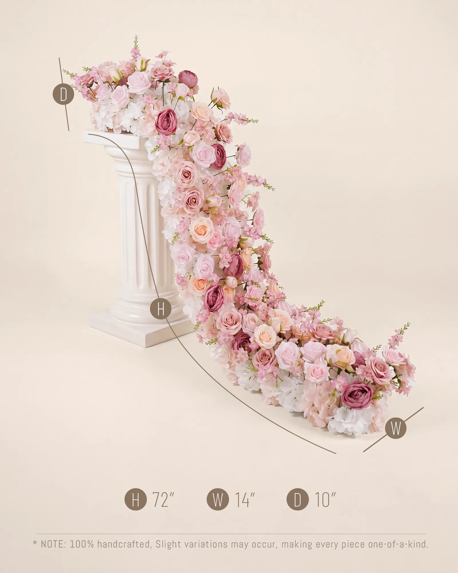 Uflower 200cm Pastel Pink & White Flower Row with Drapes MC89003-02