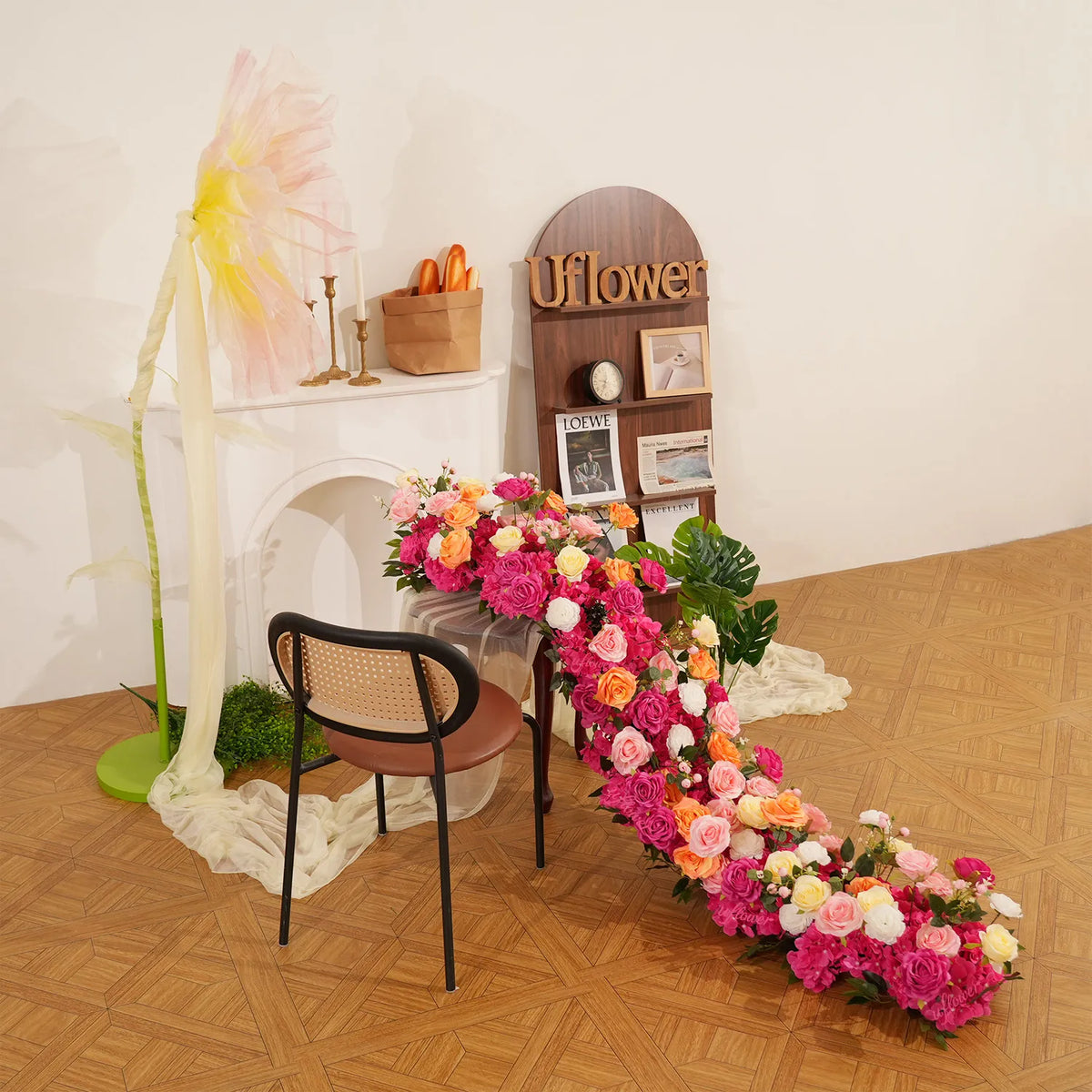 Uflower Orange Pink Table Runner Sofa Floral Wedding Backdrop Decor MC80096-03