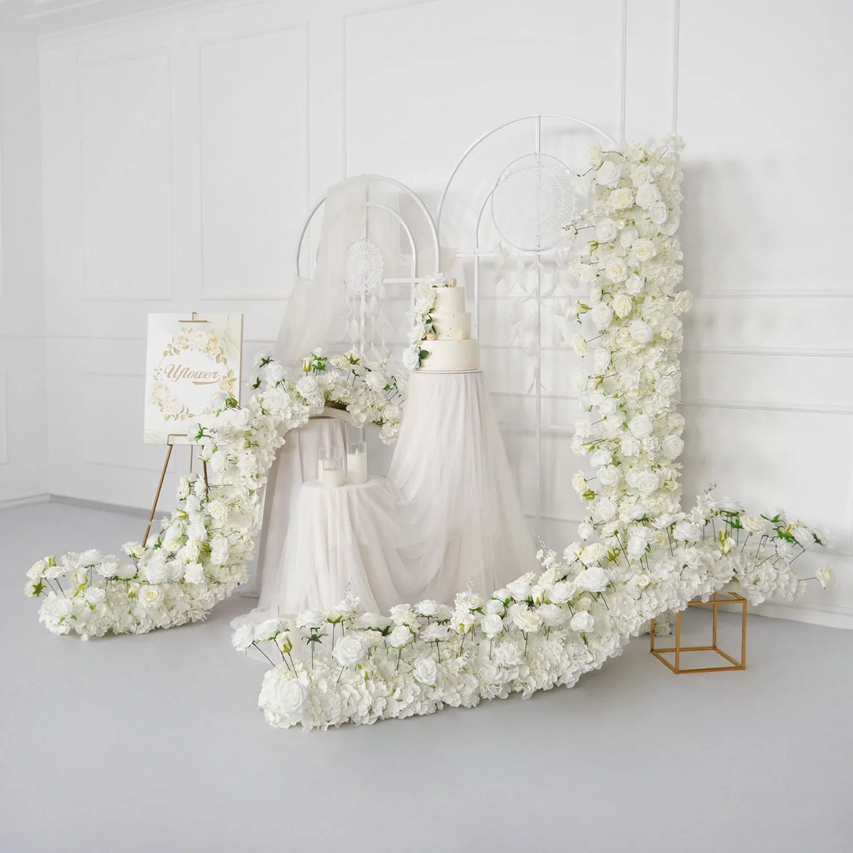 Uflower White Sofa Table Runner Floor Flower Arrangement MC80087-04 - Uflower