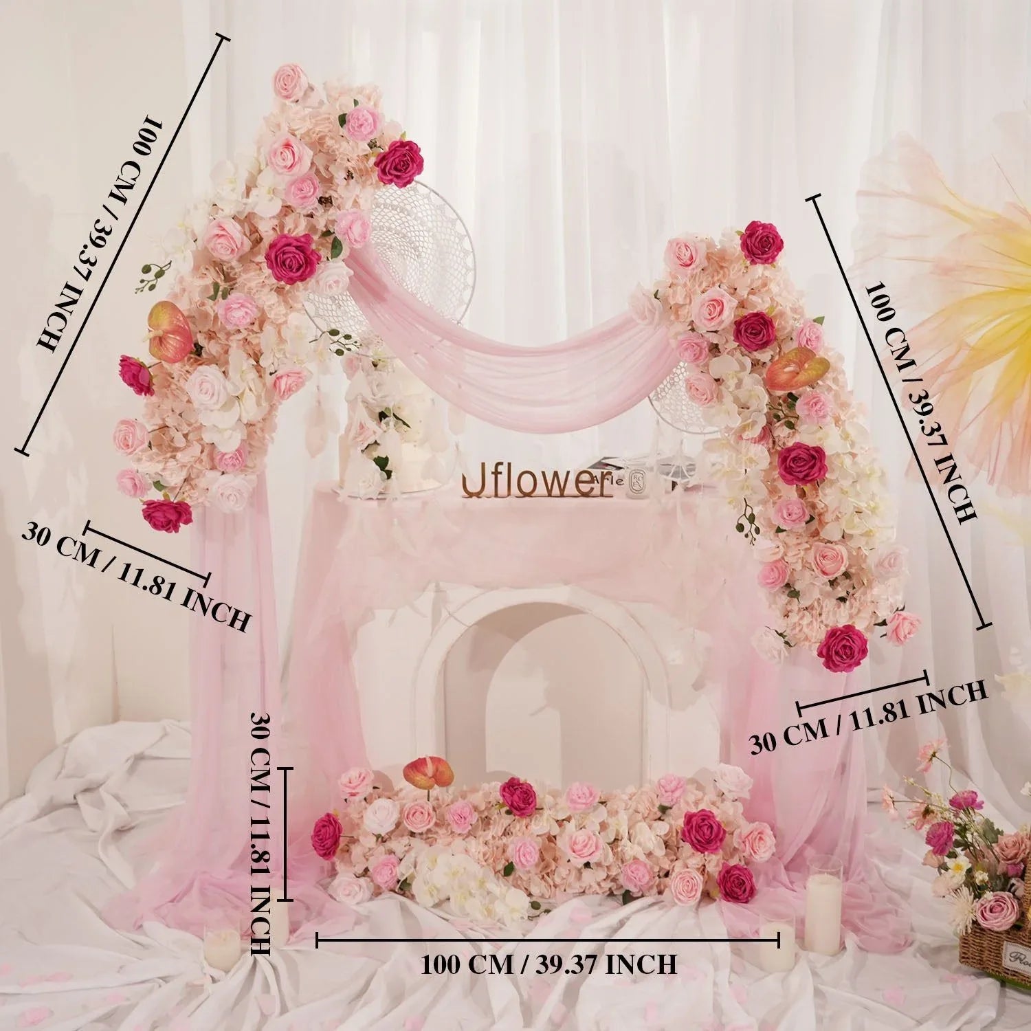Uflower Pink Floral Arrangement Wedding Arch Backdrop Party Flower Row Decor SET80169 - Uflower