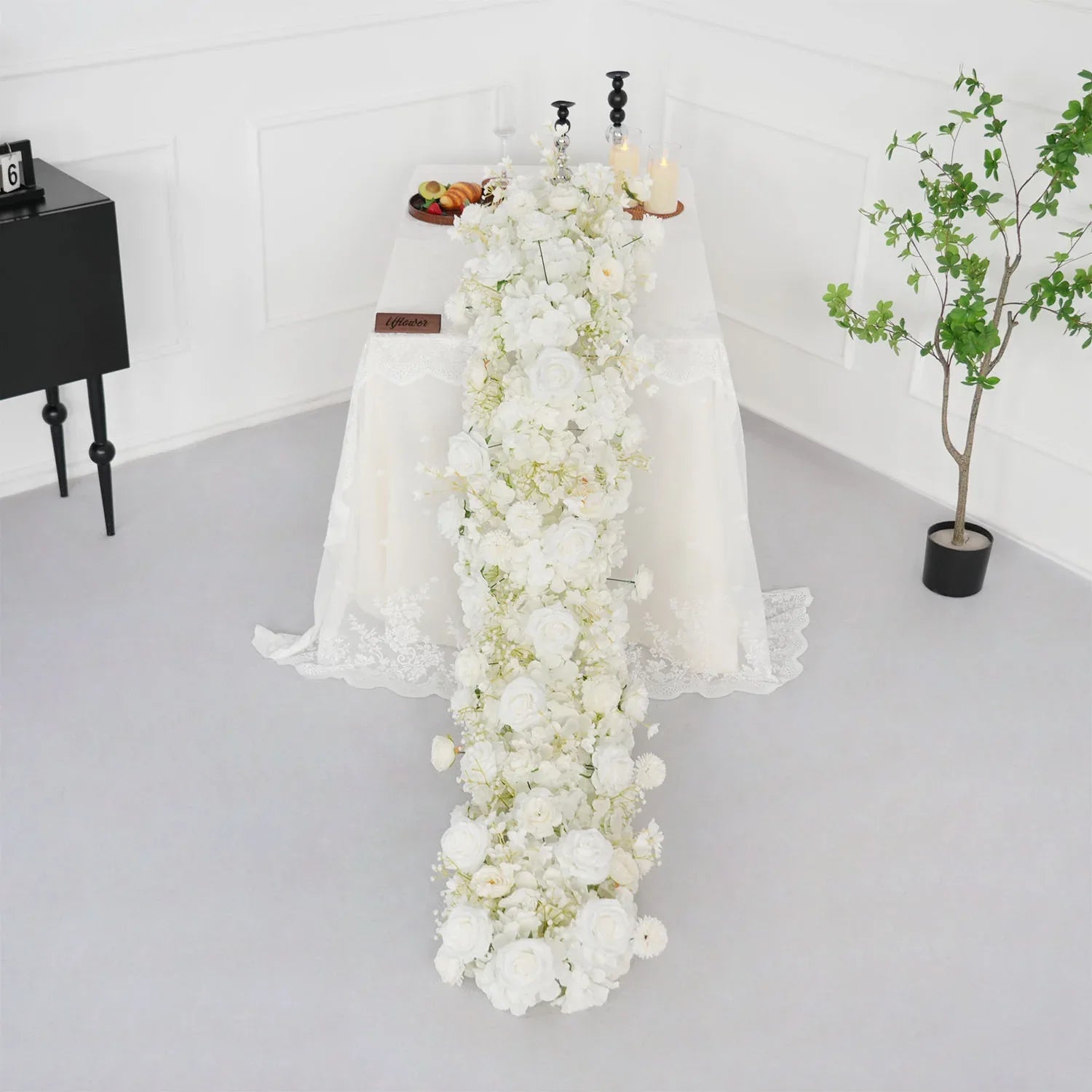 Uflower White Rose Table Runner Sofa Floral Wedding Backdrop Decor SET80136 - Uflower