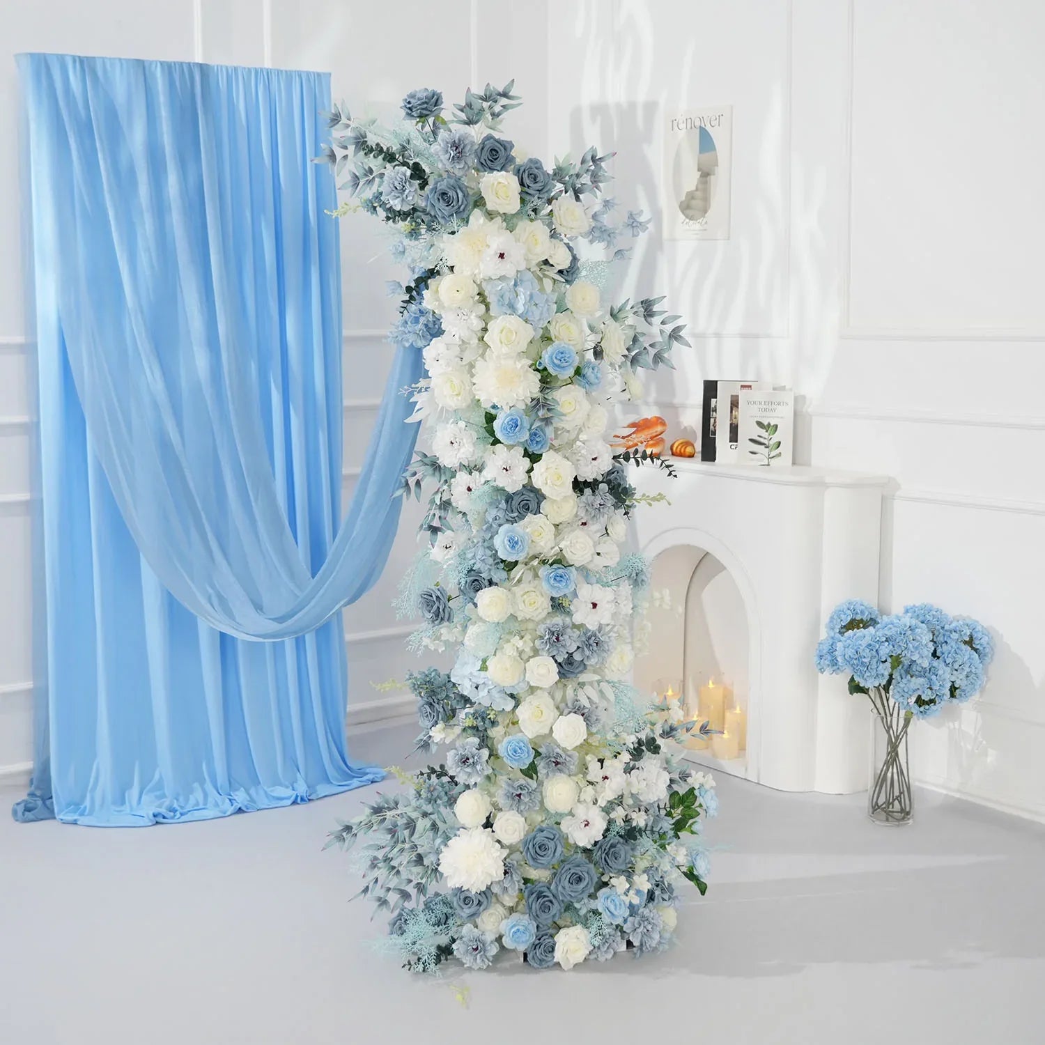 Uflower Horn Arch Blue White 5D Floral Arrangement Wedding Decor MC80138-01 - Uflower