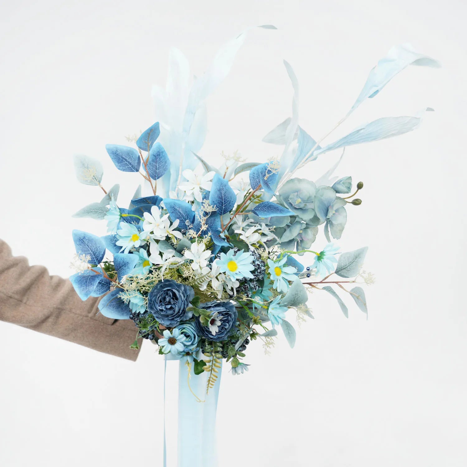 Uflower Small Round Bridal Bouquet in Dusty Blue MG80007-01